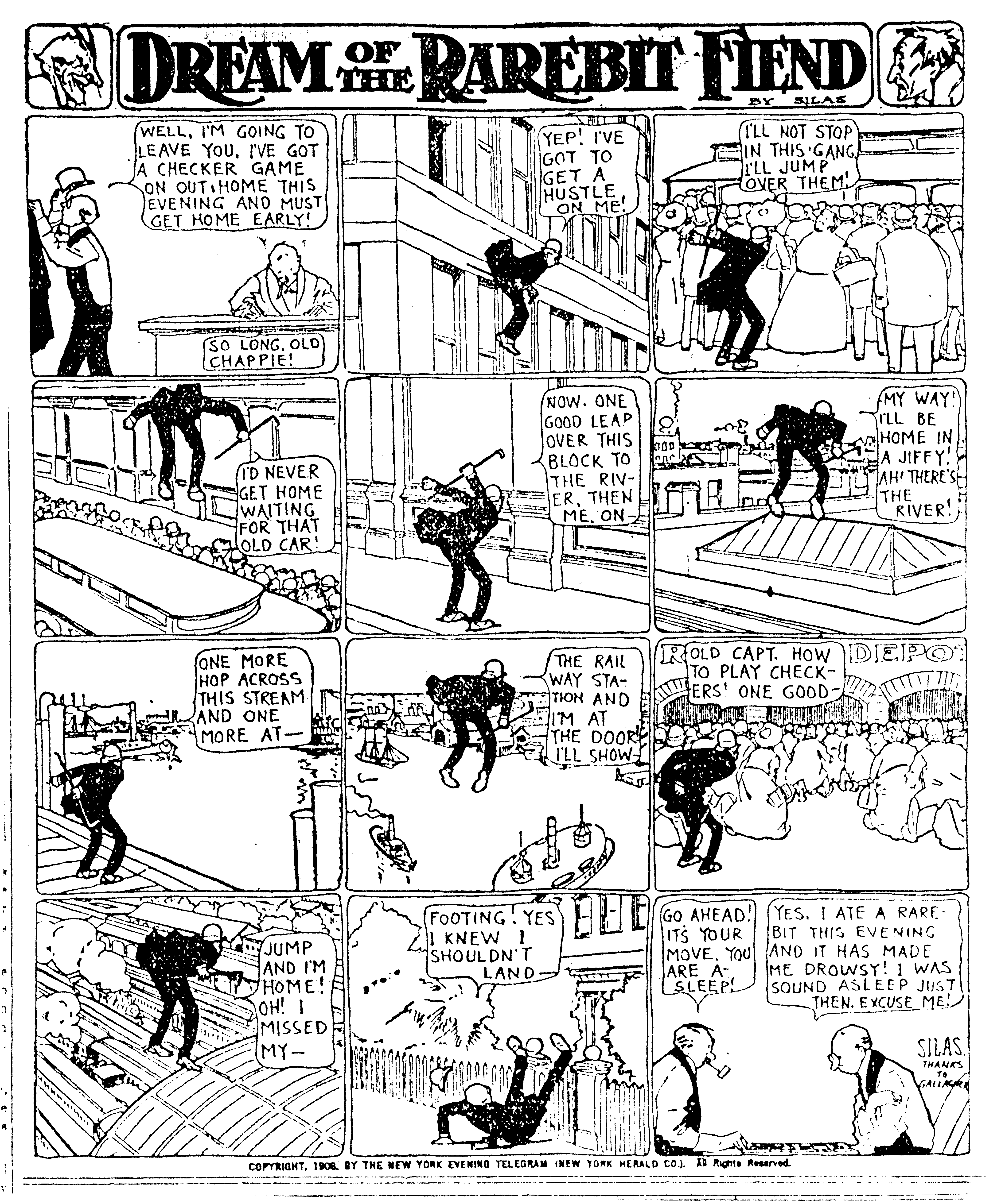 Dream of the Rarebit Fiend, strip 390 of 820. Winsor McCay (1904–1913), public domain. Scan: Internet Archive.