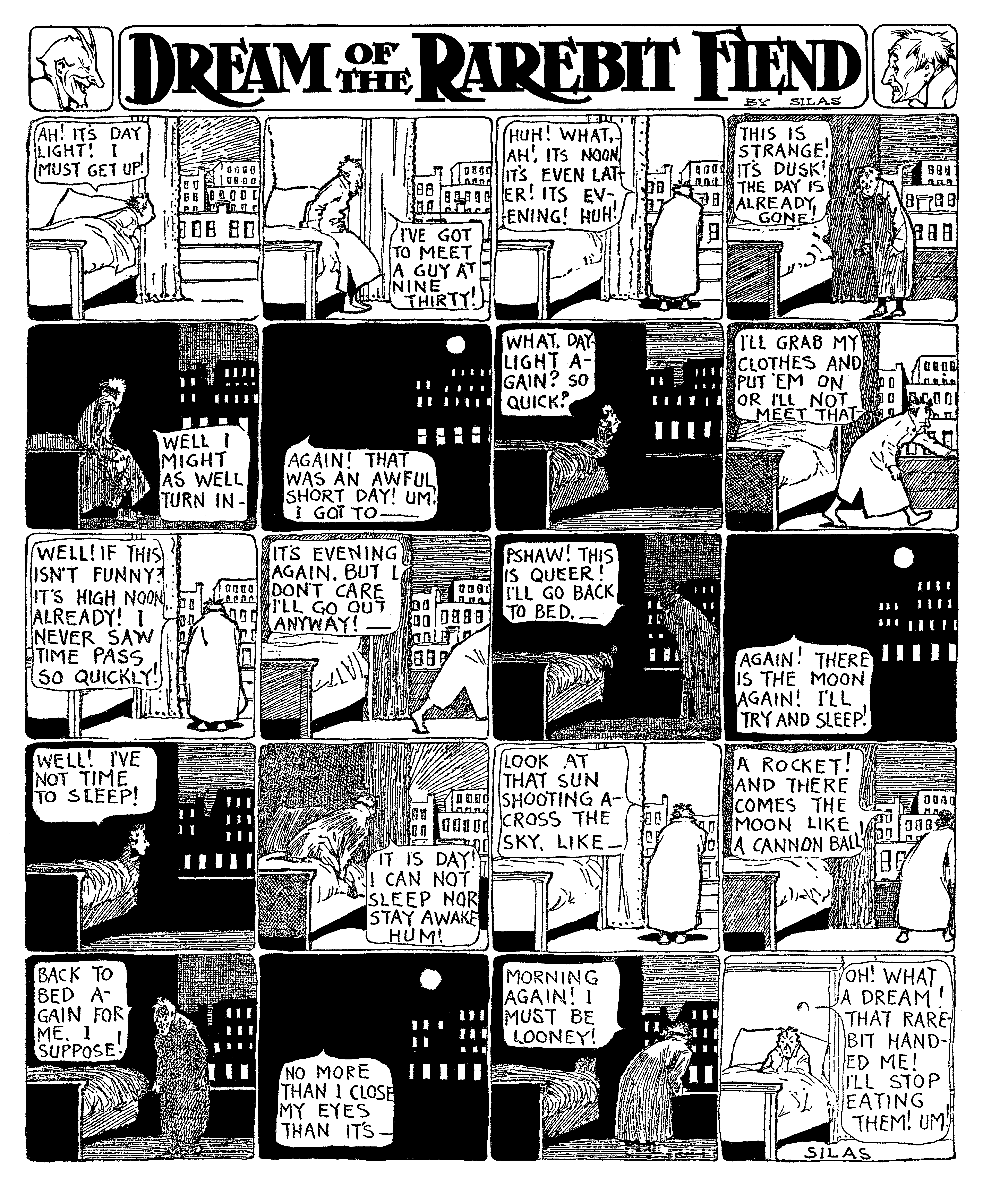 Dream of the Rarebit Fiend, strip 394 of 820. Winsor McCay (1904–1913), public domain. Scan: Internet Archive.