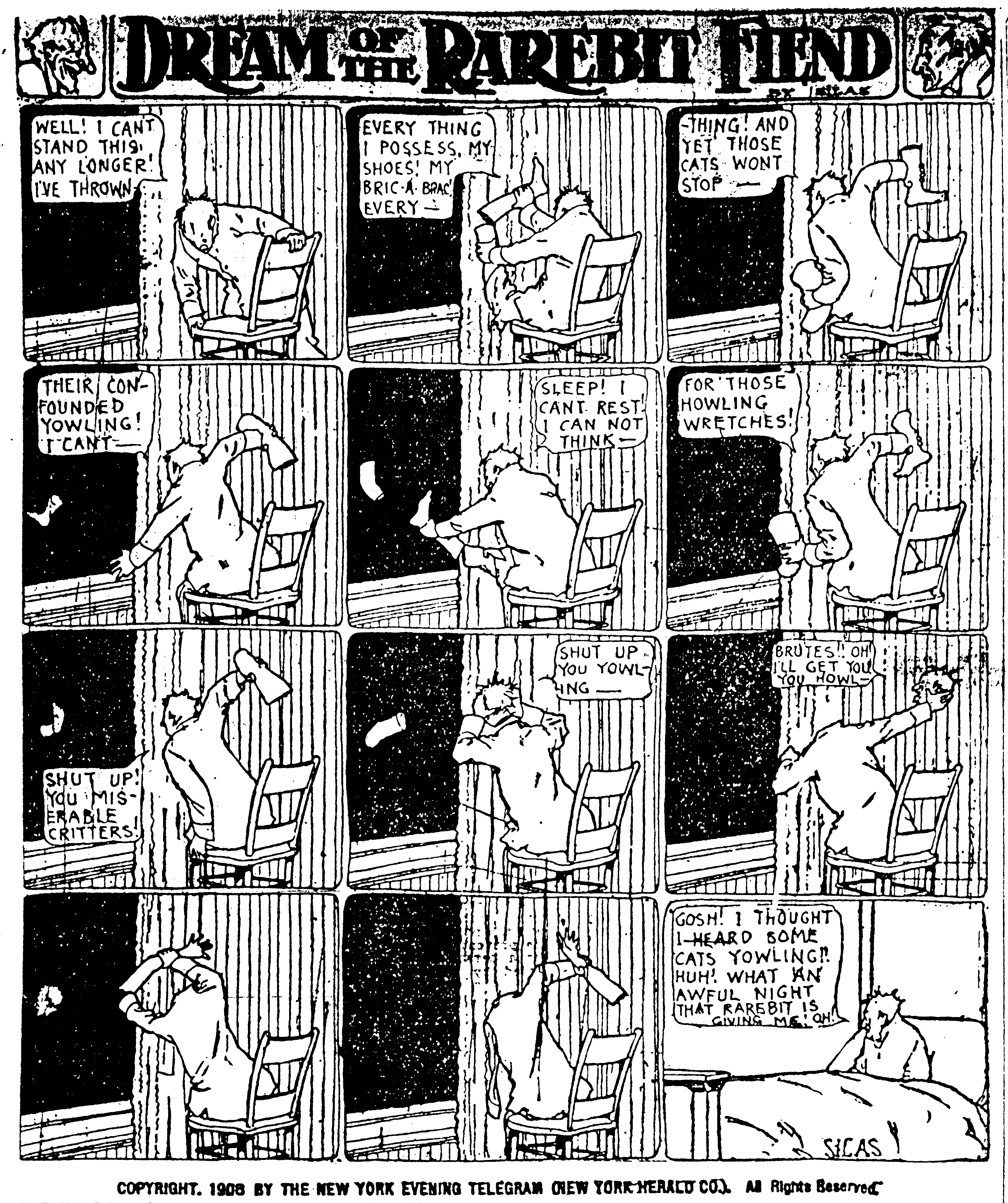 Dream of the Rarebit Fiend, strip 357 of 820. Winsor McCay (1904–1913), public domain. Scan: Internet Archive.