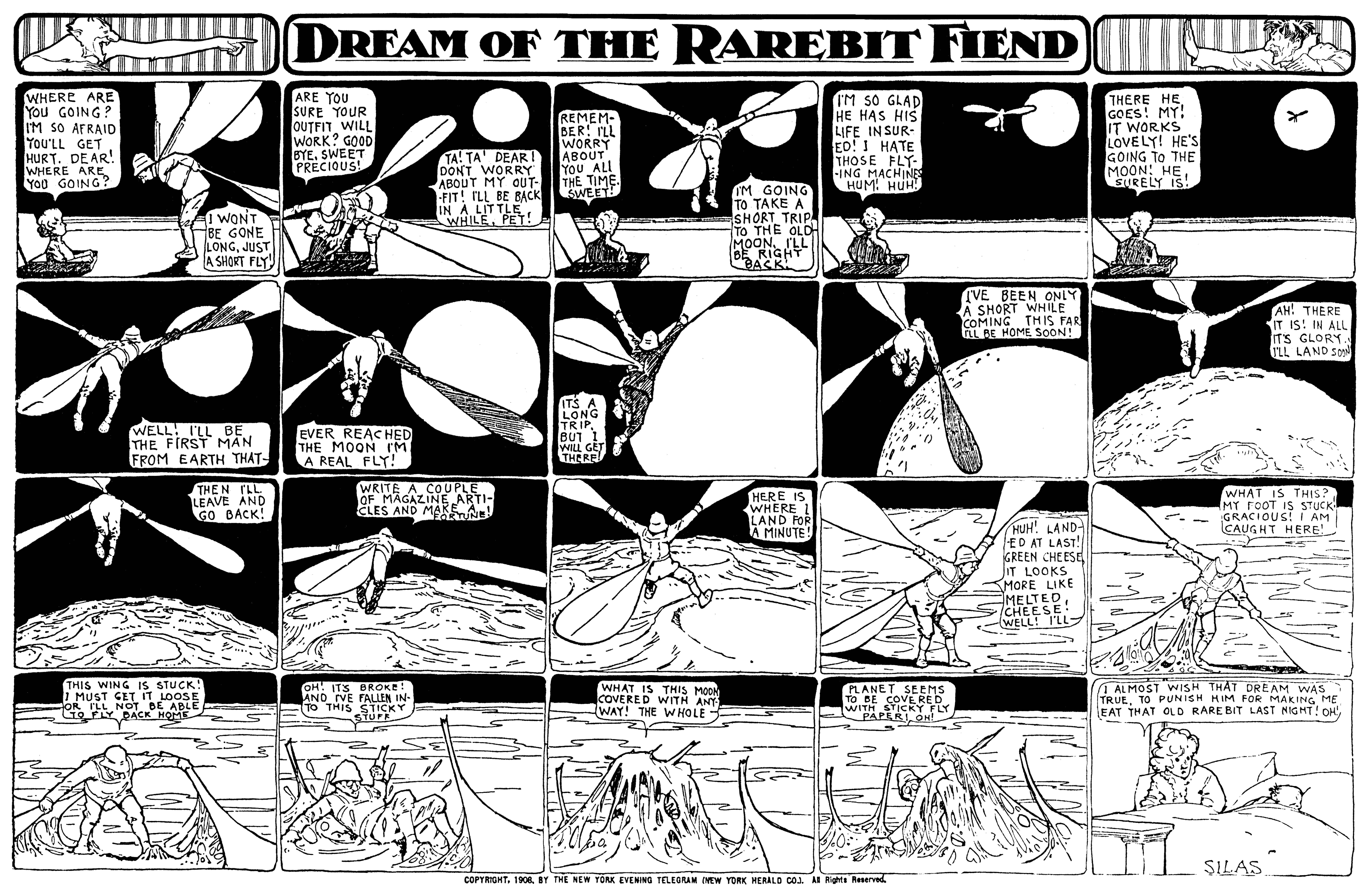 Dream of the Rarebit Fiend, strip 413 of 820. Winsor McCay (1904–1913), public domain. Scan: Internet Archive.