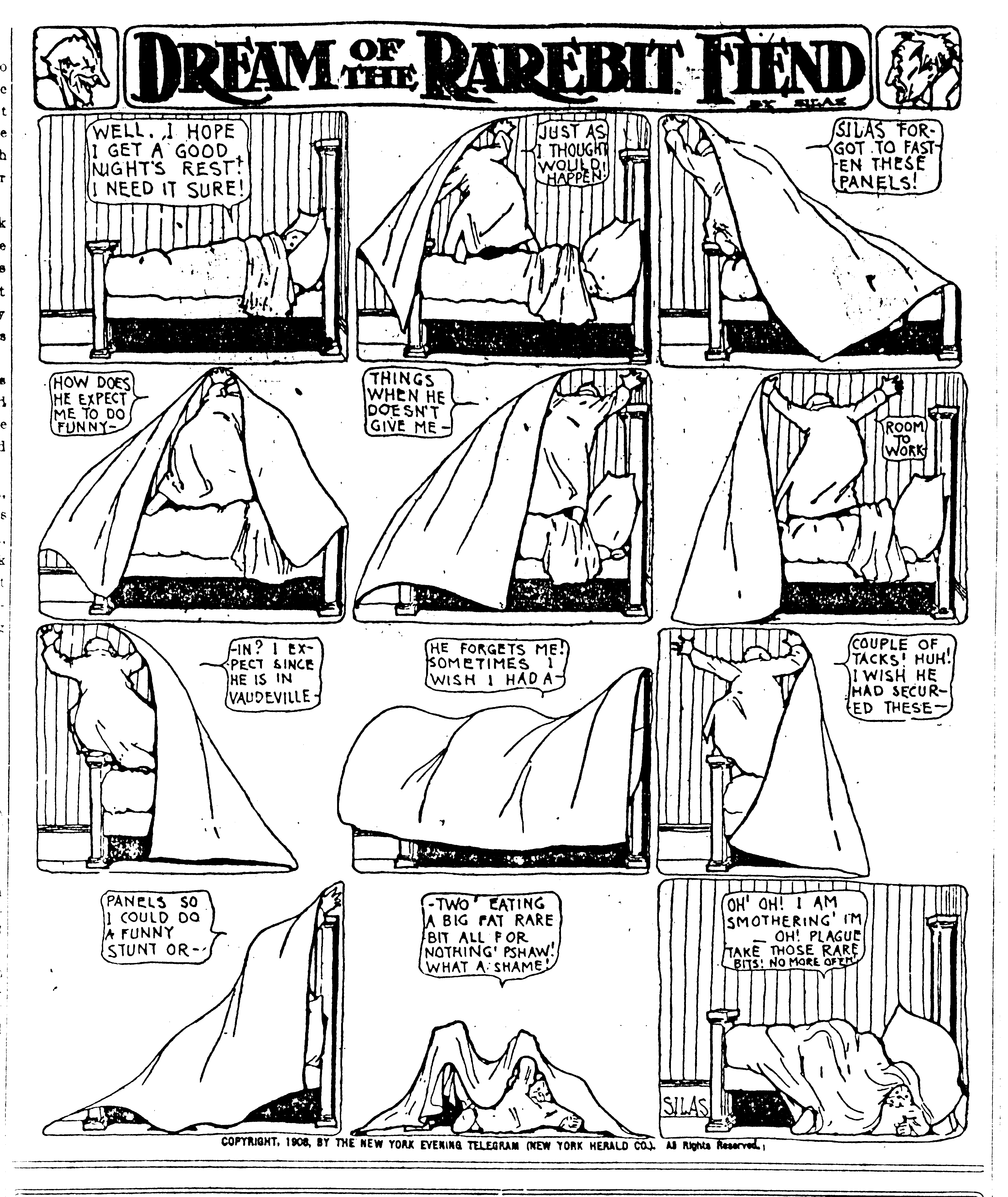 Dream of the Rarebit Fiend, strip 416 of 820. Winsor McCay (1904–1913), public domain. Scan: Internet Archive.