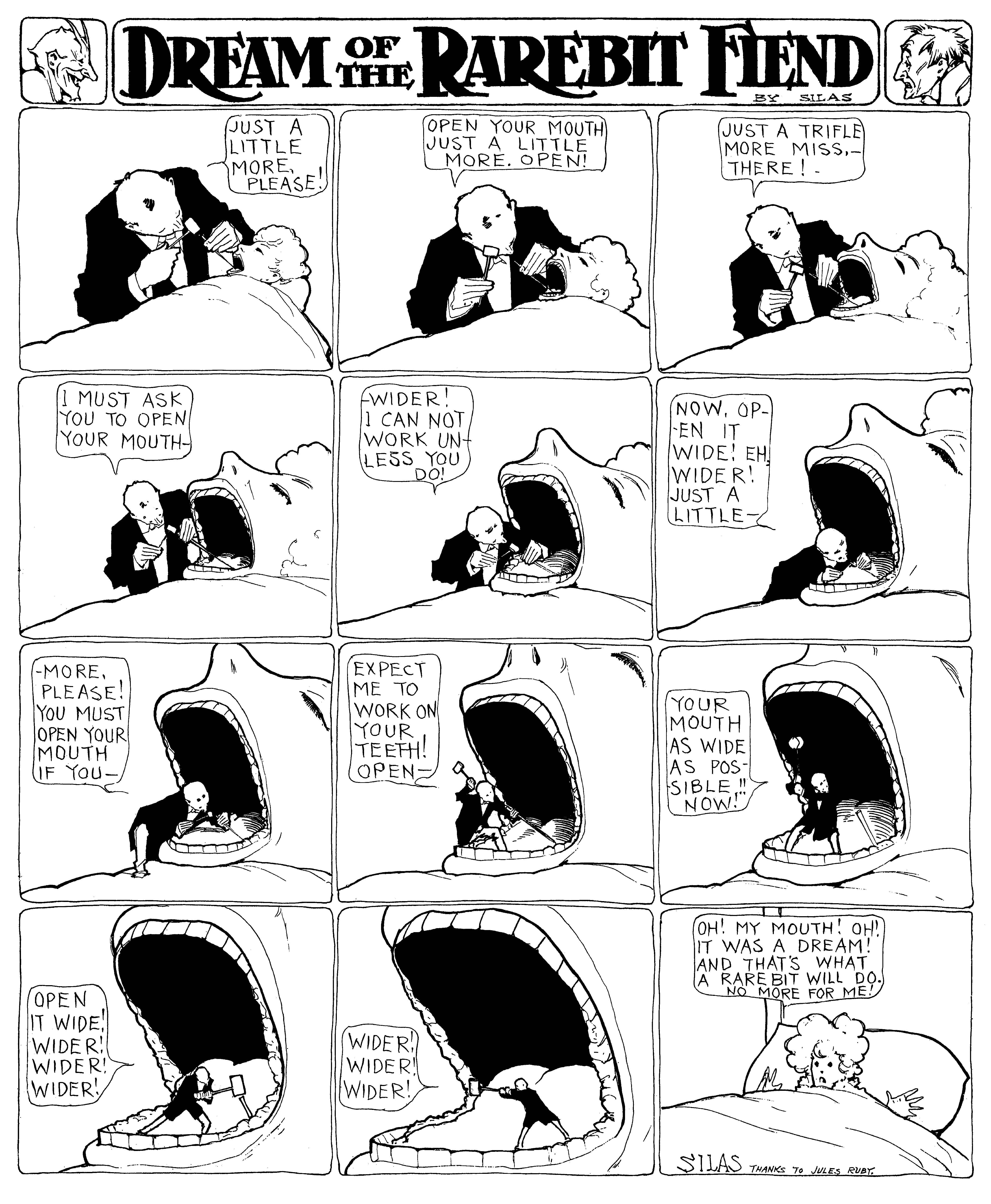 Dream of the Rarebit Fiend, strip 430 of 820. Winsor McCay (1904–1913), public domain. Scan: Internet Archive.