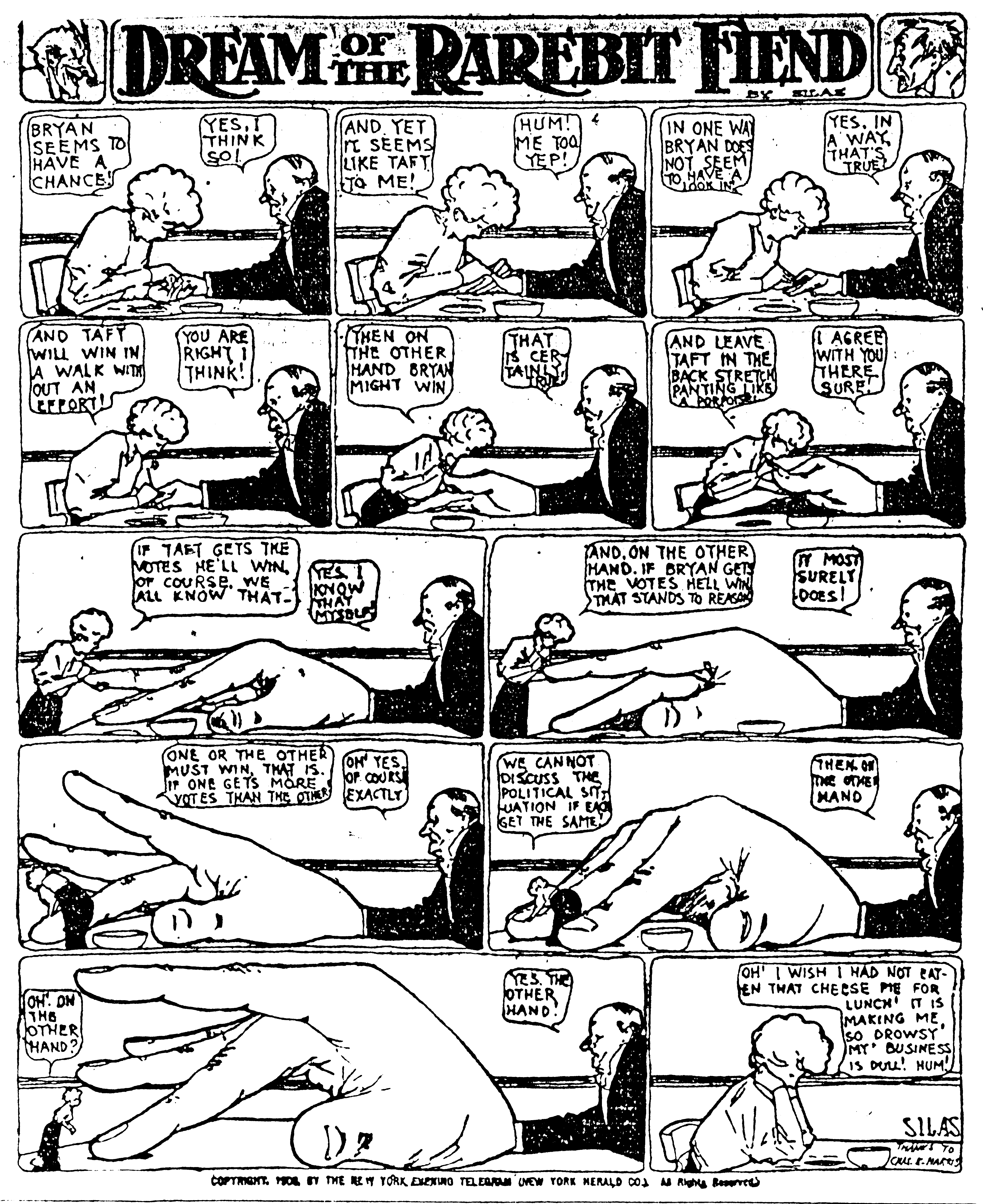 Dream of the Rarebit Fiend, strip 432 of 820. Winsor McCay (1904–1913), public domain. Scan: Internet Archive.