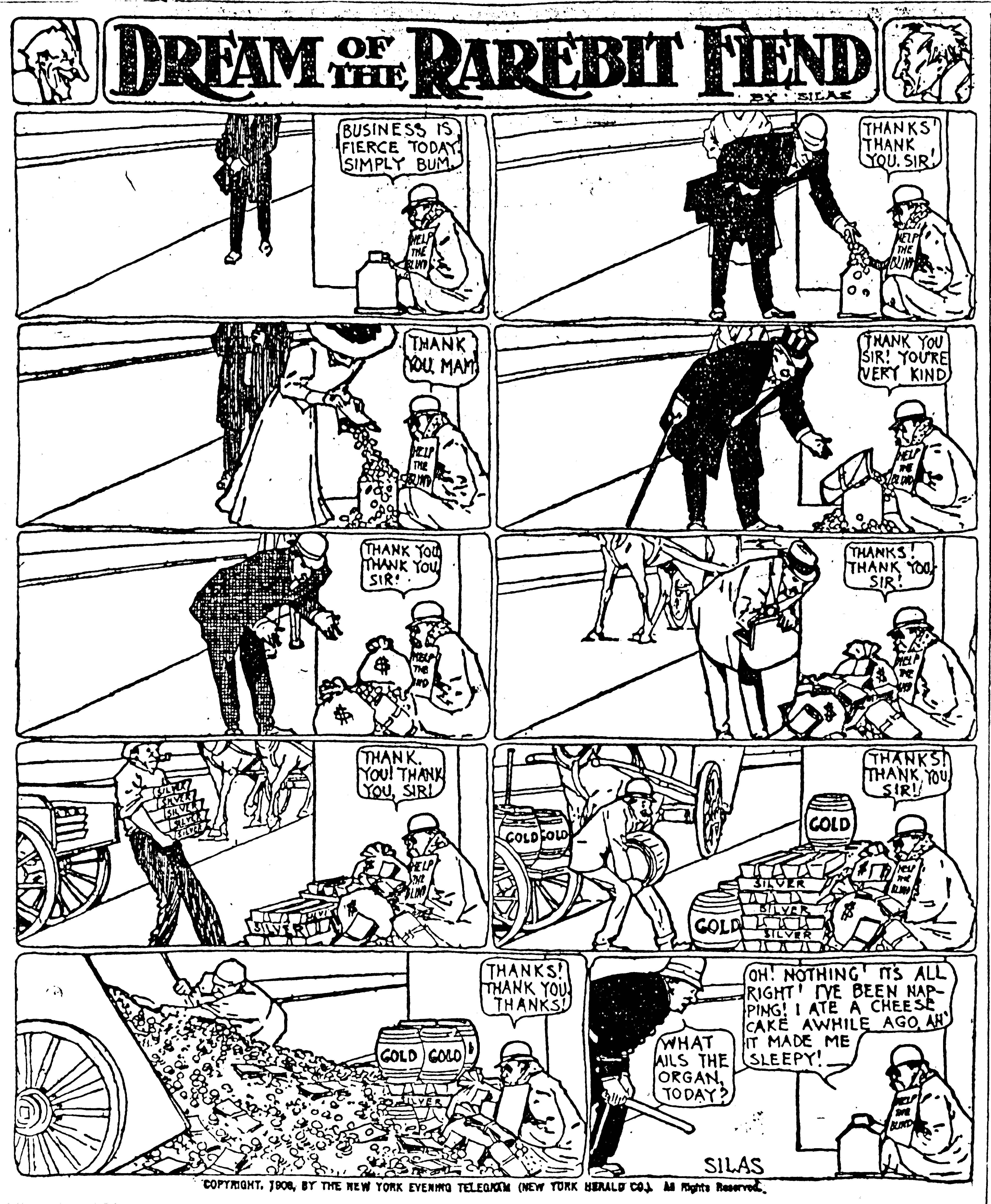 Dream of the Rarebit Fiend, strip 434 of 820. Winsor McCay (1904–1913), public domain. Scan: Internet Archive.