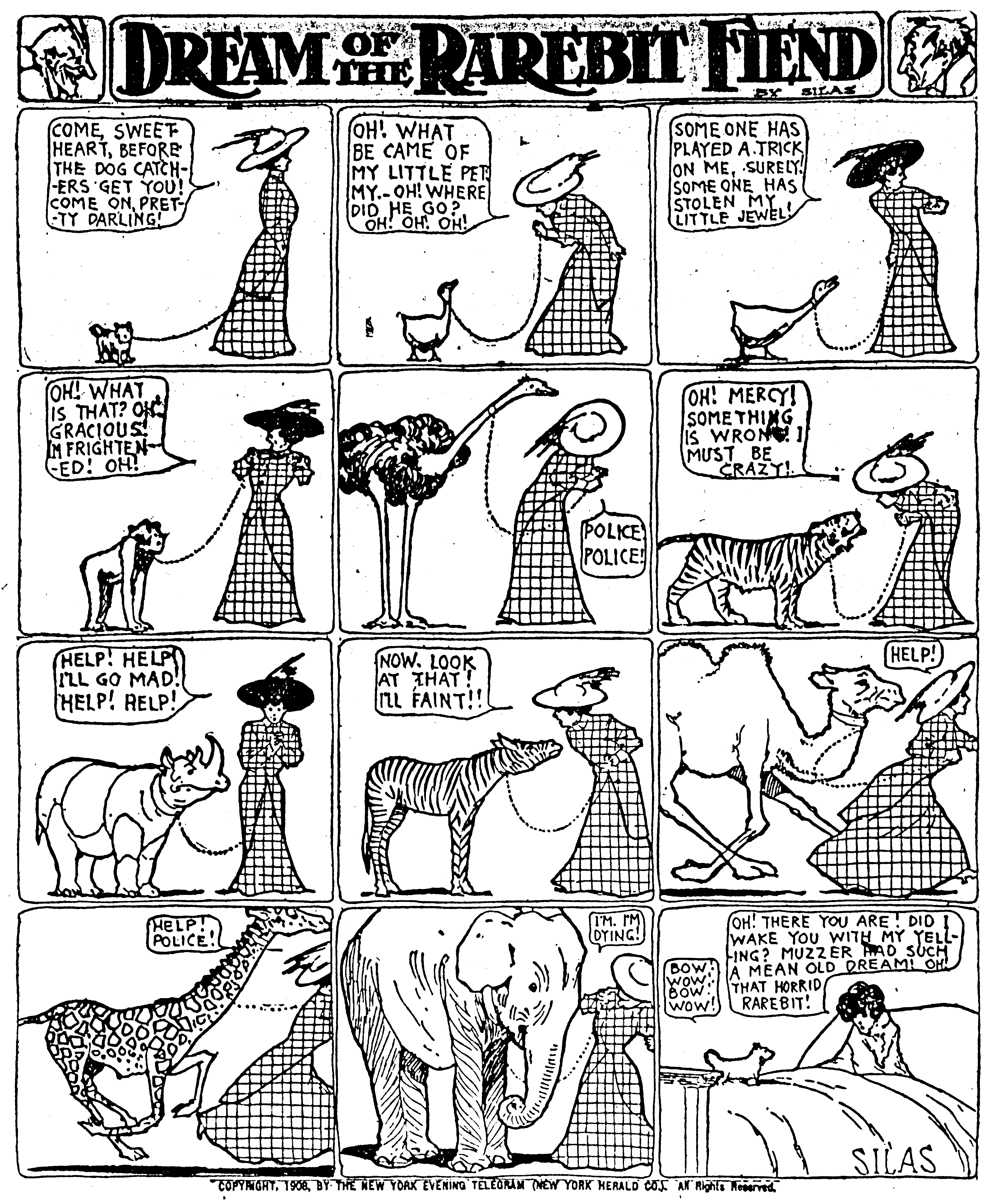Dream of the Rarebit Fiend, strip 436 of 820. Winsor McCay (1904–1913), public domain. Scan: Internet Archive.