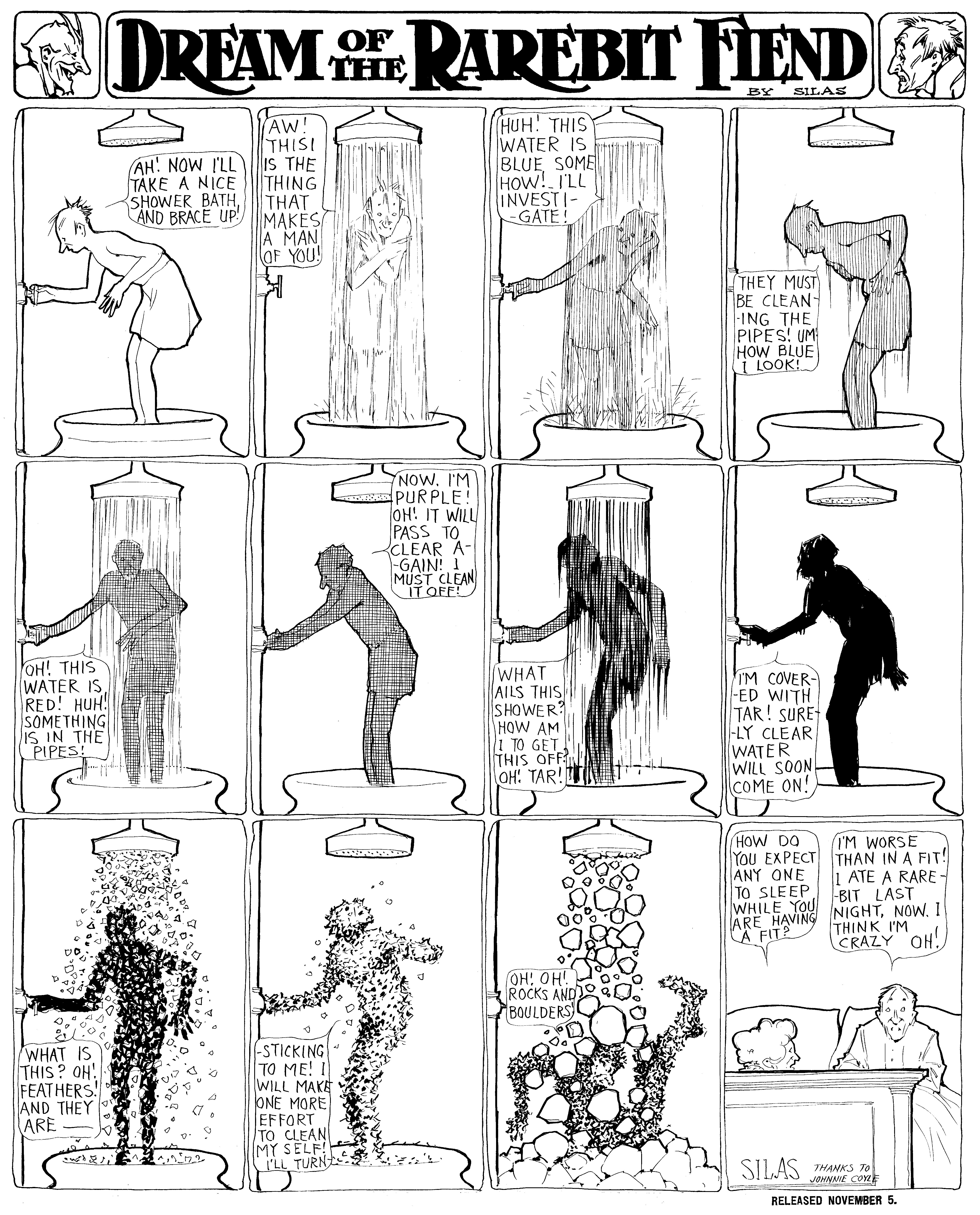 Dream of the Rarebit Fiend, strip 441 of 820. Winsor McCay (1904–1913), public domain. Scan: Internet Archive.