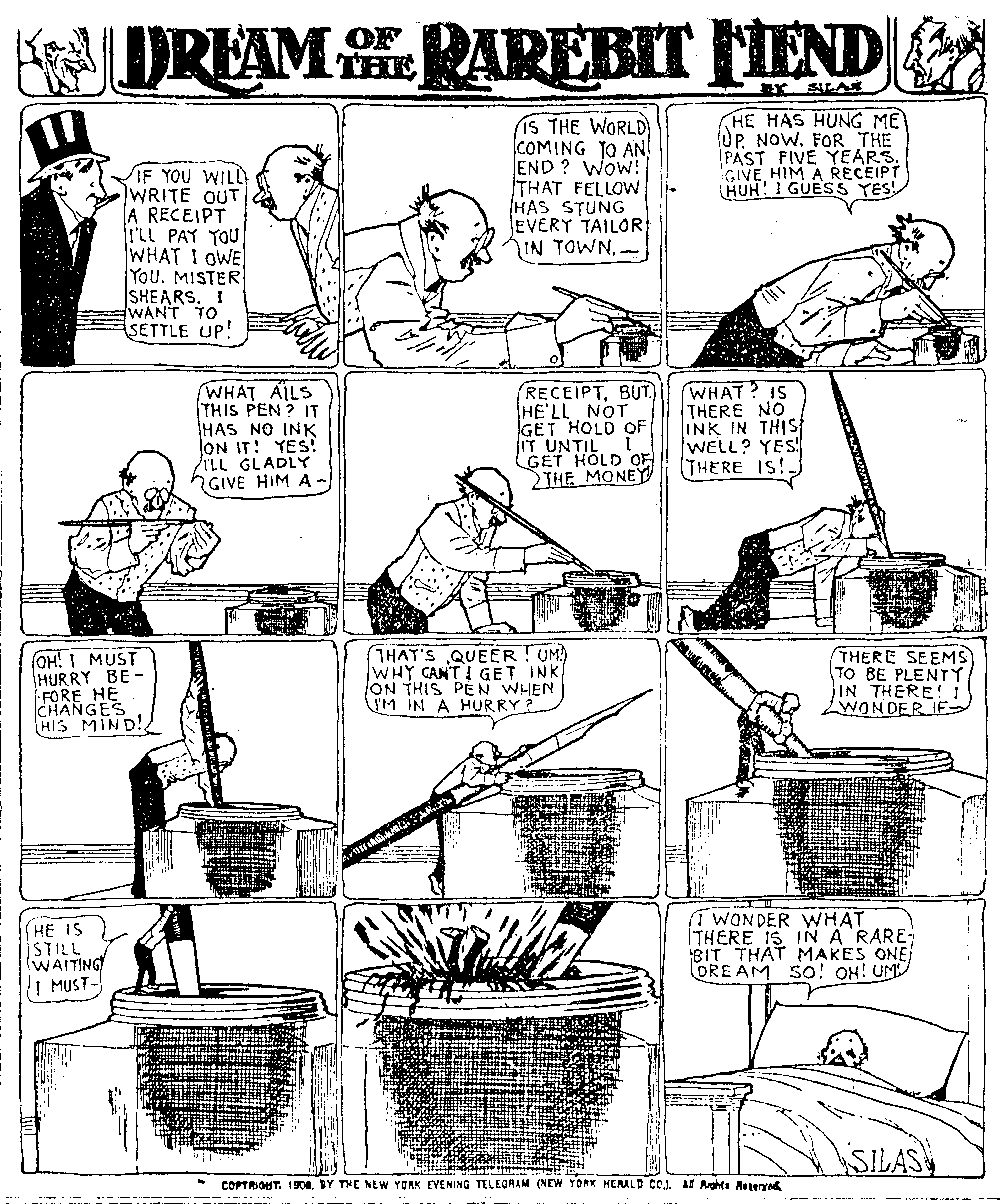 Dream of the Rarebit Fiend, strip 445 of 820. Winsor McCay (1904–1913), public domain. Scan: Internet Archive.