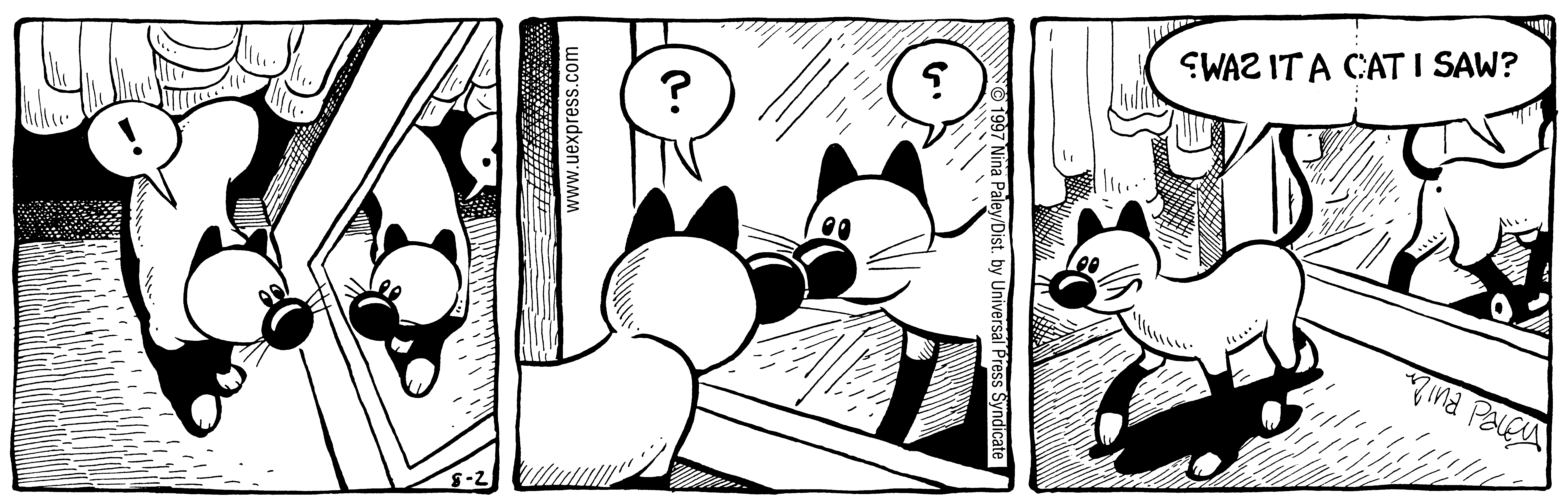 Fluff daily strip, Aug 2, 1997. Nina Paley, CC BY-SA 3.0 US. Print master from https://archive.org/details/FluffComicStrips (TIFF converted losslessly to PNG for the web).
