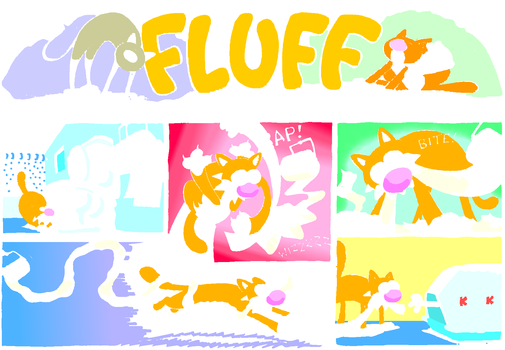 Fluff sunday strip, Aug 3, 1997. Nina Paley, CC BY-SA 3.0 US. Print master from https://archive.org/details/FluffComicStrips (TIFF converted losslessly to PNG for the web).