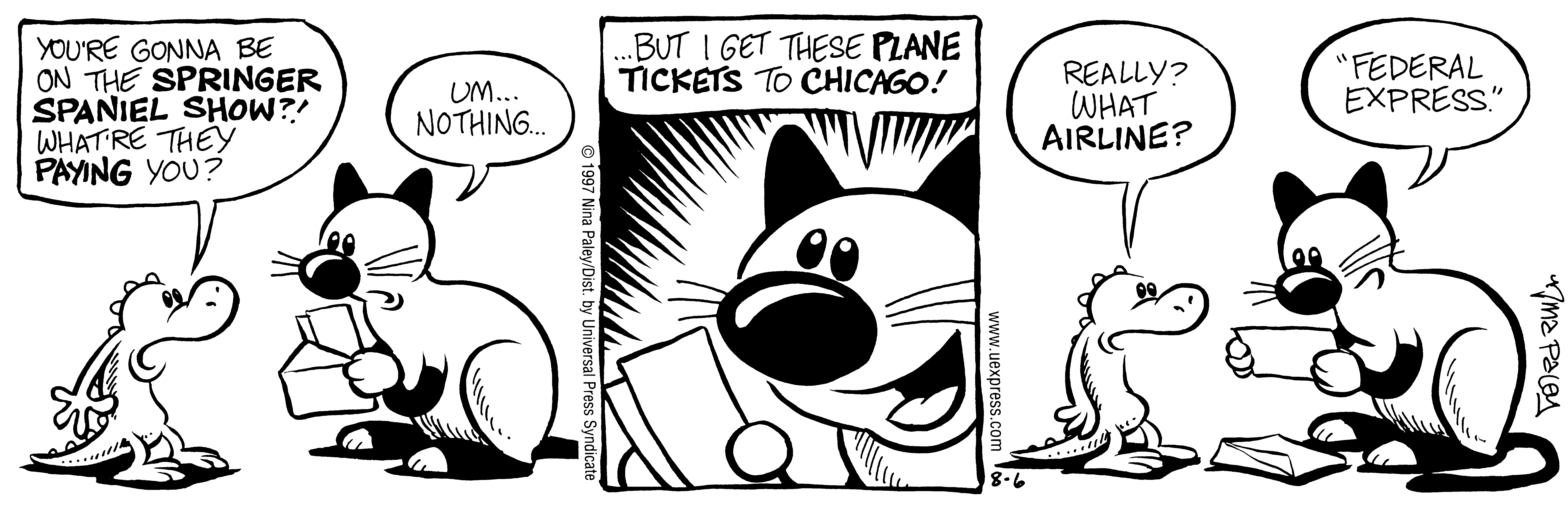 Fluff daily strip, Aug 6, 1997. Nina Paley, CC BY-SA 3.0 US. Print master from https://archive.org/details/FluffComicStrips (TIFF converted losslessly to PNG for the web).