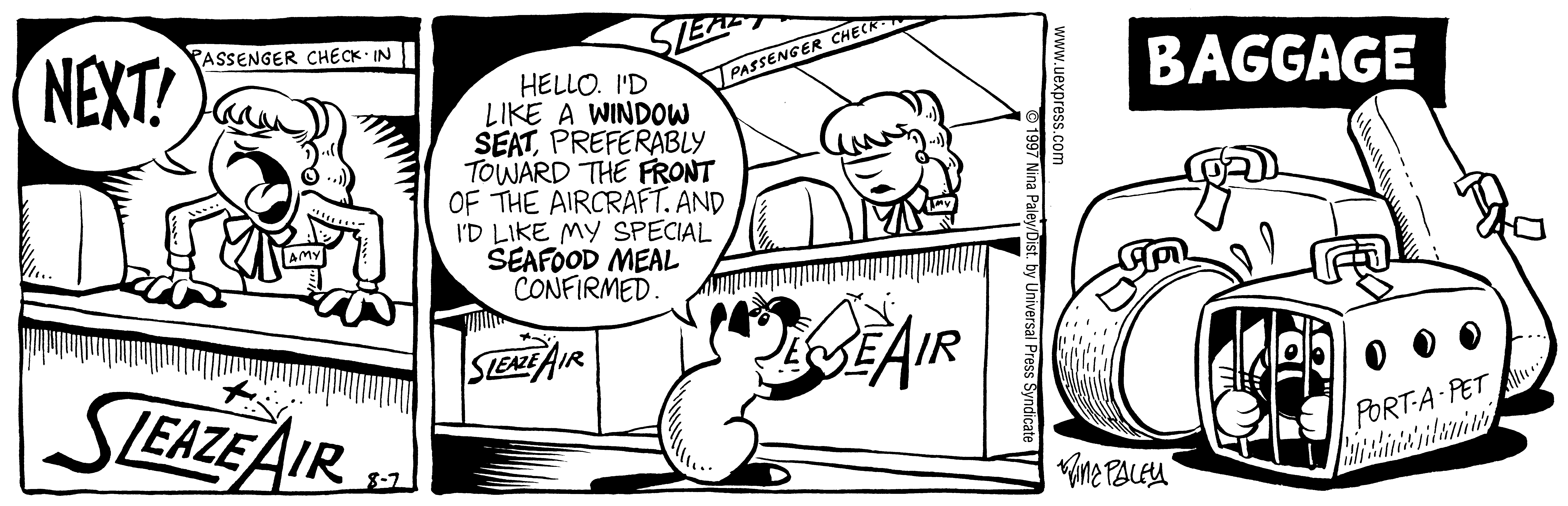 Fluff daily strip, Aug 7, 1997. Nina Paley, CC BY-SA 3.0 US. Print master from https://archive.org/details/FluffComicStrips (TIFF converted losslessly to PNG for the web).