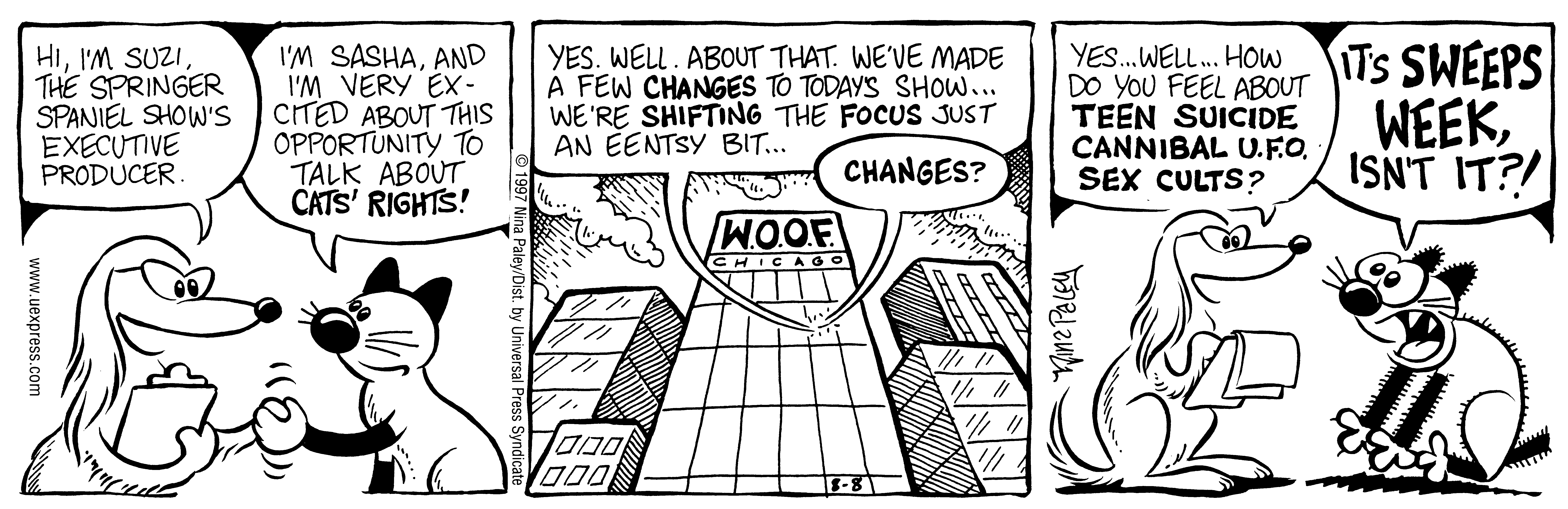Fluff daily strip, Aug 8, 1997. Nina Paley, CC BY-SA 3.0 US. Print master from https://archive.org/details/FluffComicStrips (TIFF converted losslessly to PNG for the web).