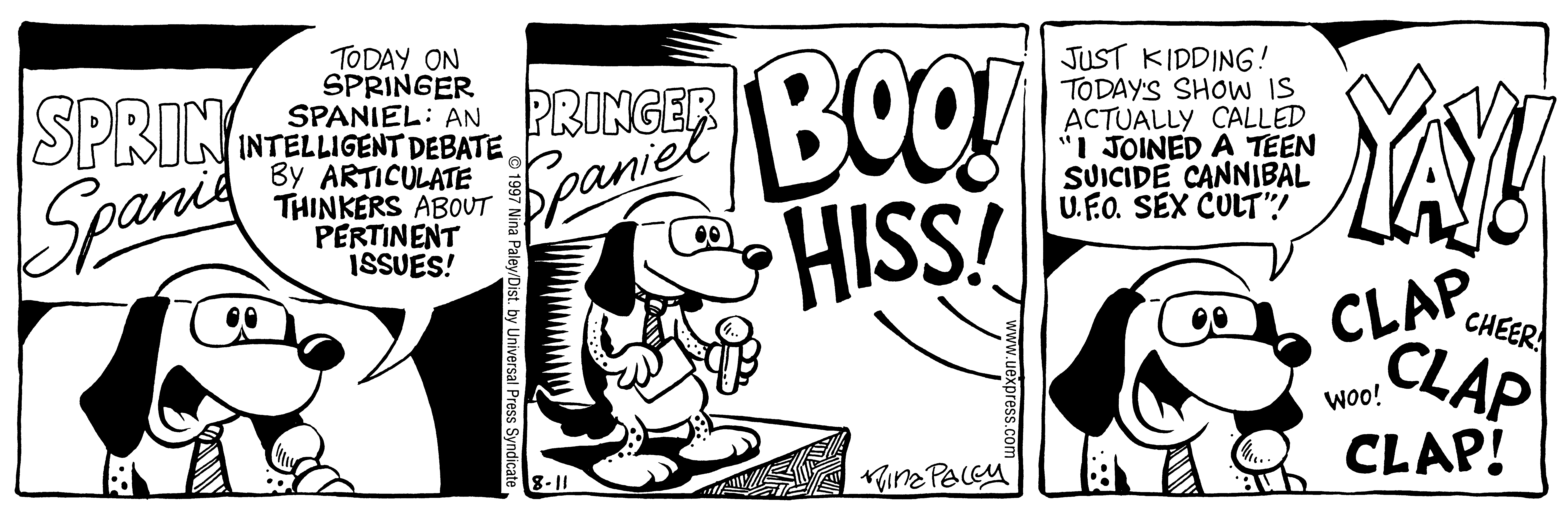 Fluff daily strip, Aug 11, 1997. Nina Paley, CC BY-SA 3.0 US. Print master from https://archive.org/details/FluffComicStrips (TIFF converted losslessly to PNG for the web).