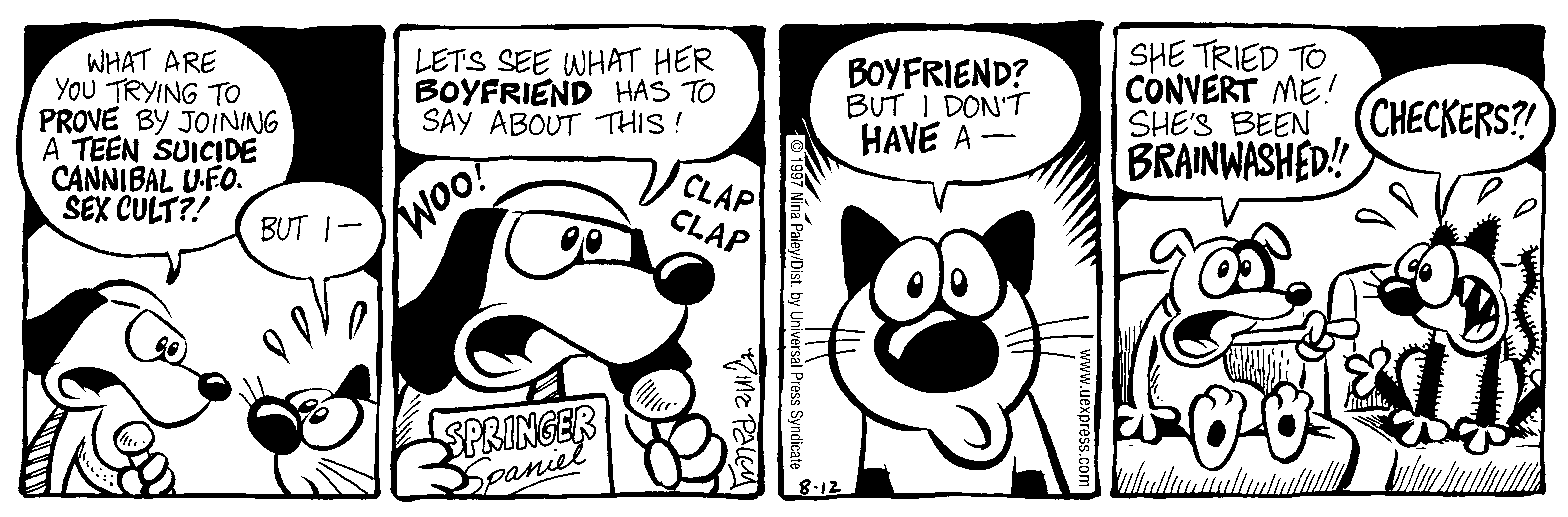 Fluff daily strip, Aug 12, 1997. Nina Paley, CC BY-SA 3.0 US. Print master from https://archive.org/details/FluffComicStrips (TIFF converted losslessly to PNG for the web).