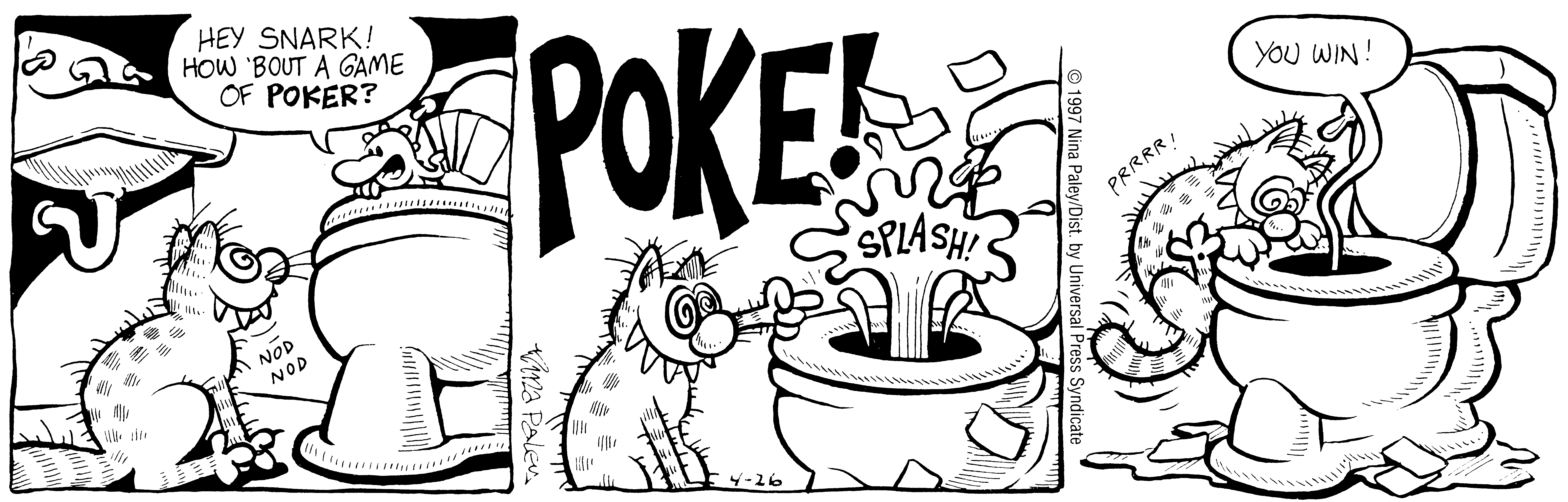 Fluff daily strip, Apr 26, 1997. Nina Paley, CC BY-SA 3.0 US. Print master from https://archive.org/details/FluffComicStrips (TIFF converted losslessly to PNG for the web).
