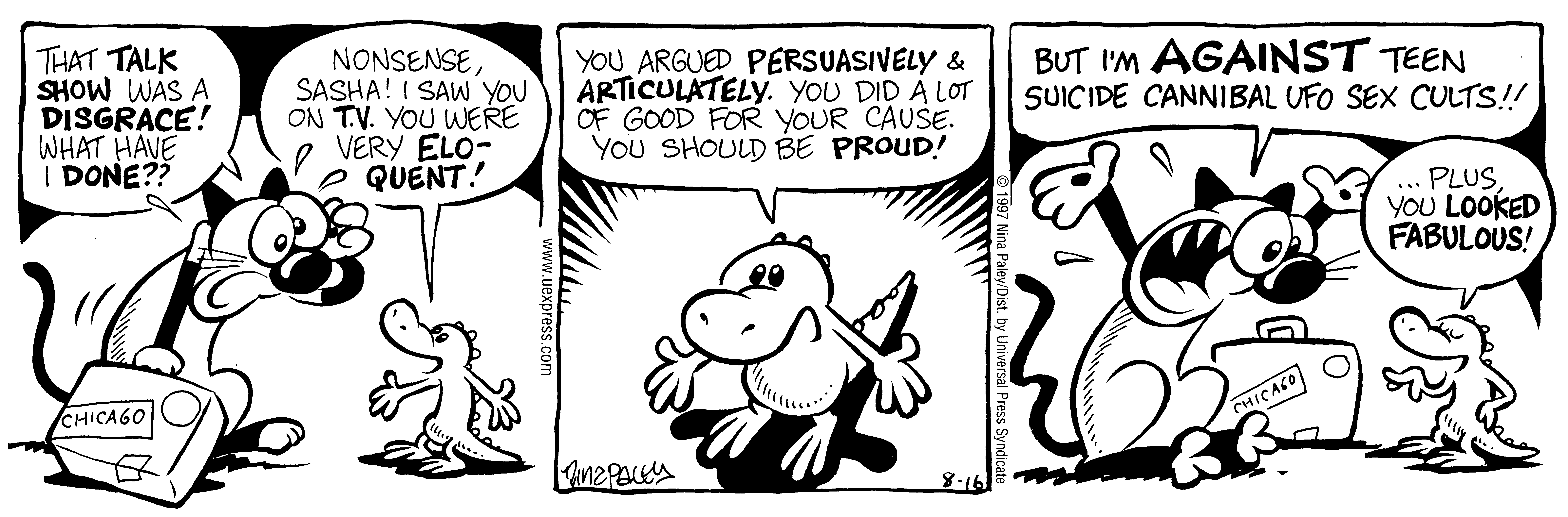 Fluff daily strip, Aug 16, 1997. Nina Paley, CC BY-SA 3.0 US. Print master from https://archive.org/details/FluffComicStrips (TIFF converted losslessly to PNG for the web).