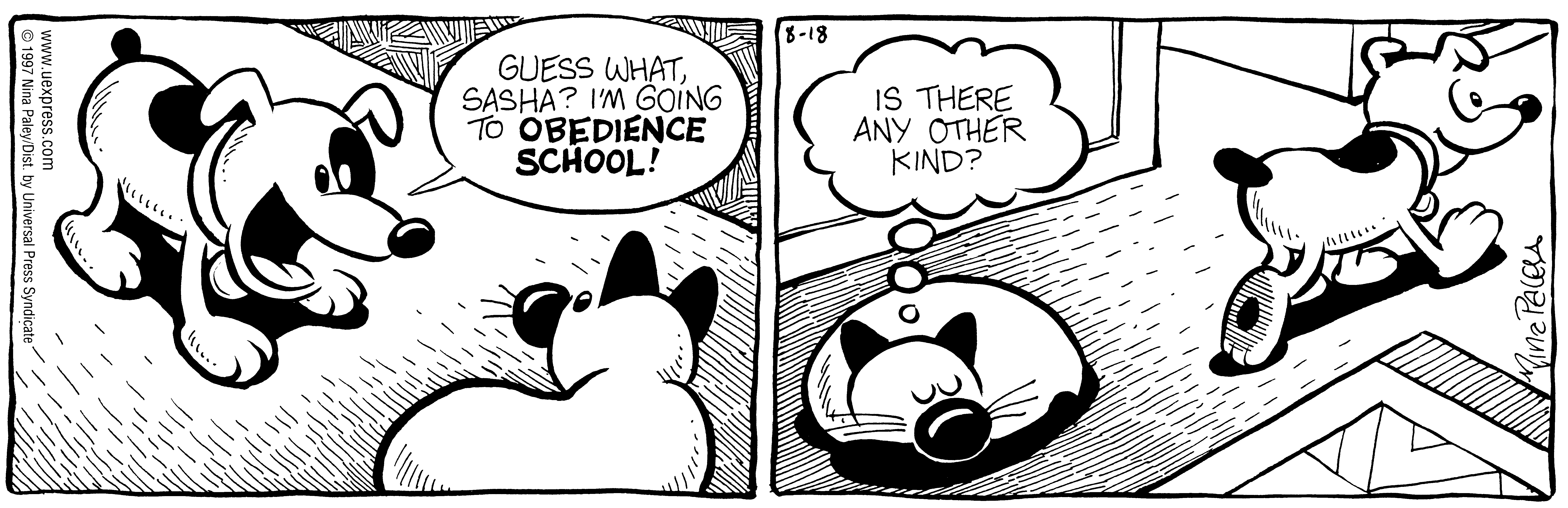 Fluff daily strip, Aug 18, 1997. Nina Paley, CC BY-SA 3.0 US. Print master from https://archive.org/details/FluffComicStrips (TIFF converted losslessly to PNG for the web).
