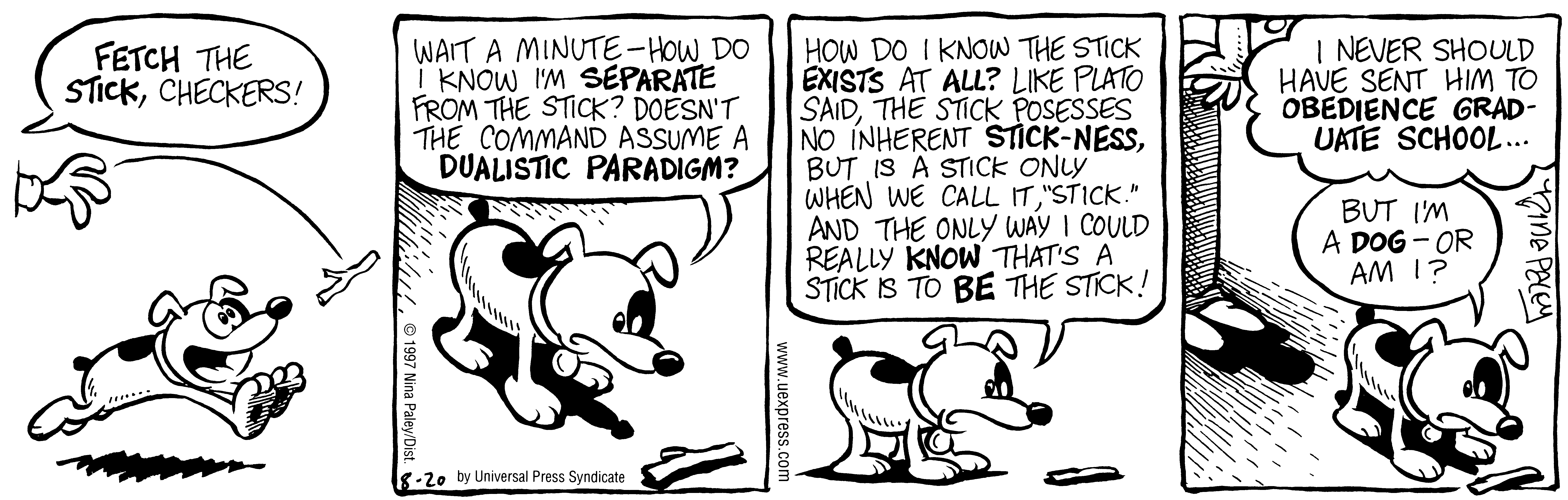 Fluff daily strip, Aug 20, 1997. Nina Paley, CC BY-SA 3.0 US. Print master from https://archive.org/details/FluffComicStrips (TIFF converted losslessly to PNG for the web).