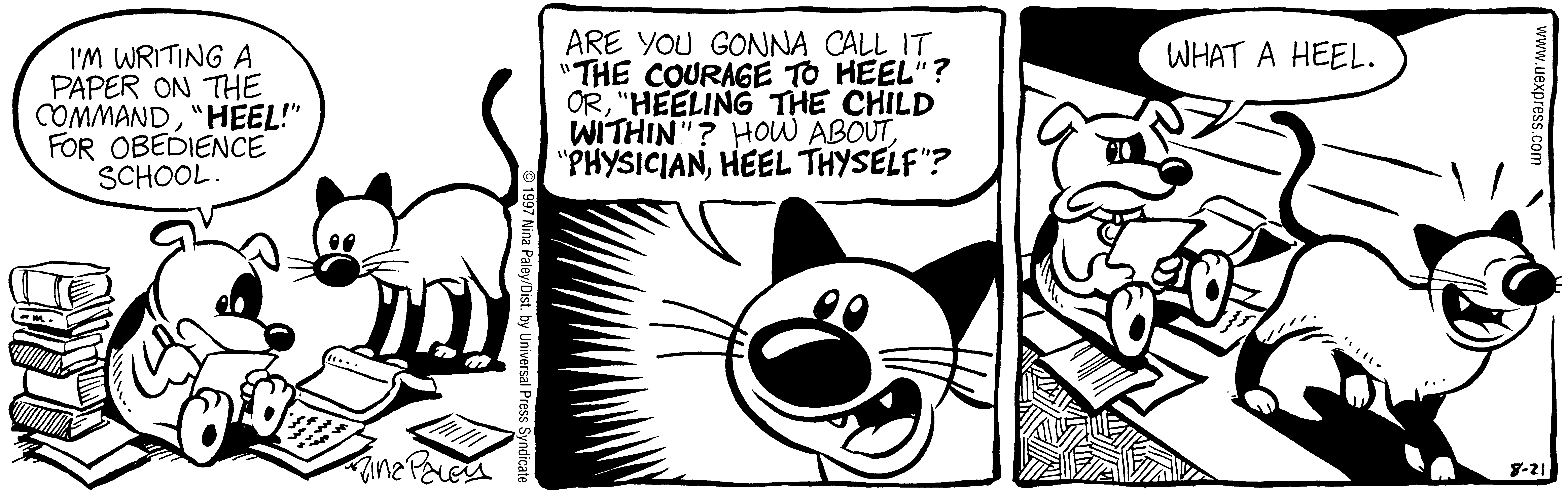 Fluff daily strip, Aug 21, 1997. Nina Paley, CC BY-SA 3.0 US. Print master from https://archive.org/details/FluffComicStrips (TIFF converted losslessly to PNG for the web).