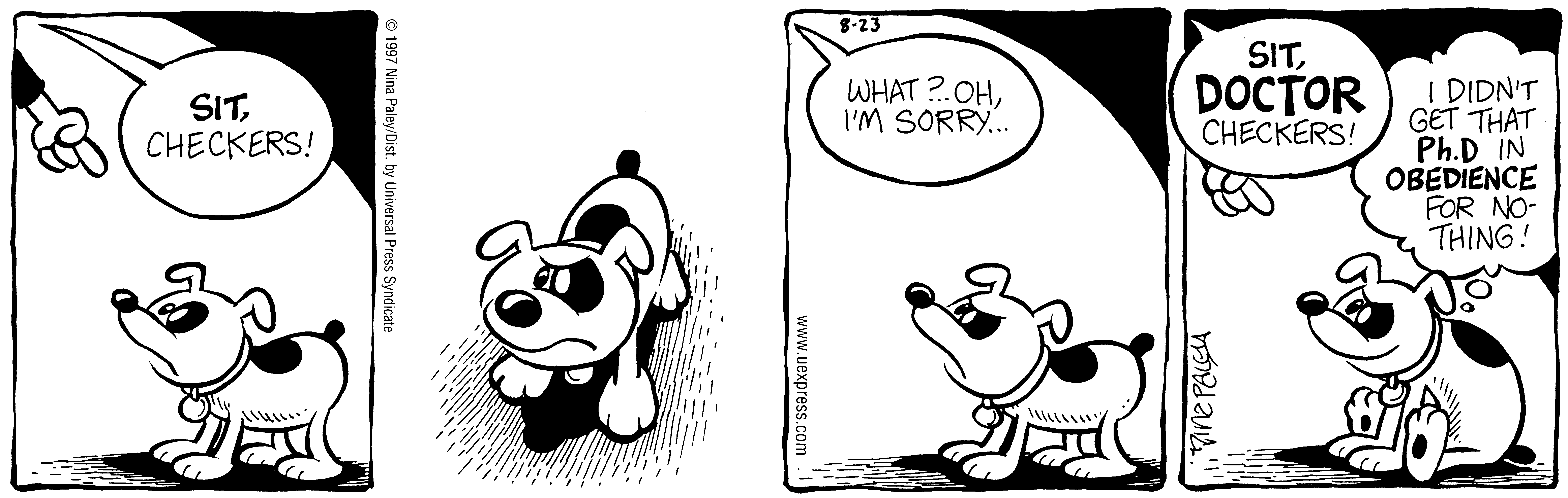 Fluff daily strip, Aug 23, 1997. Nina Paley, CC BY-SA 3.0 US. Print master from https://archive.org/details/FluffComicStrips (TIFF converted losslessly to PNG for the web).