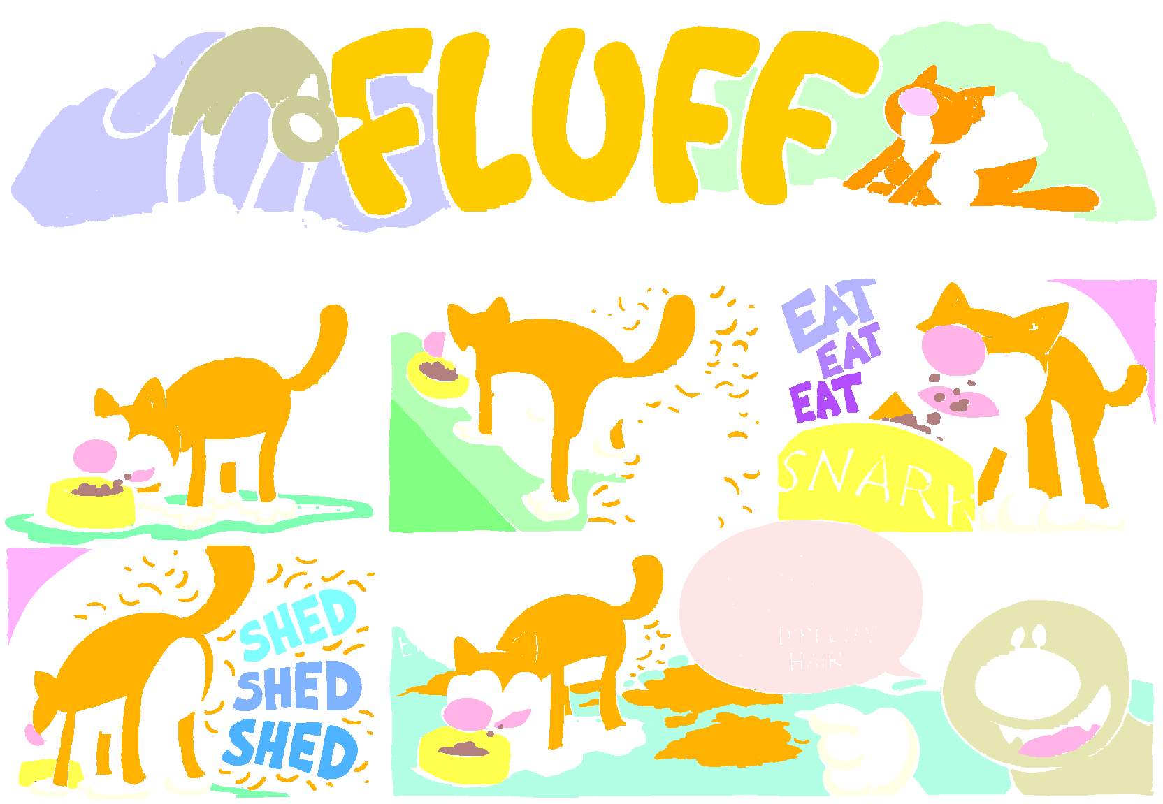 Fluff sunday strip, Aug 24, 1997. Nina Paley, CC BY-SA 3.0 US. Print master from https://archive.org/details/FluffComicStrips (TIFF converted losslessly to PNG for the web).