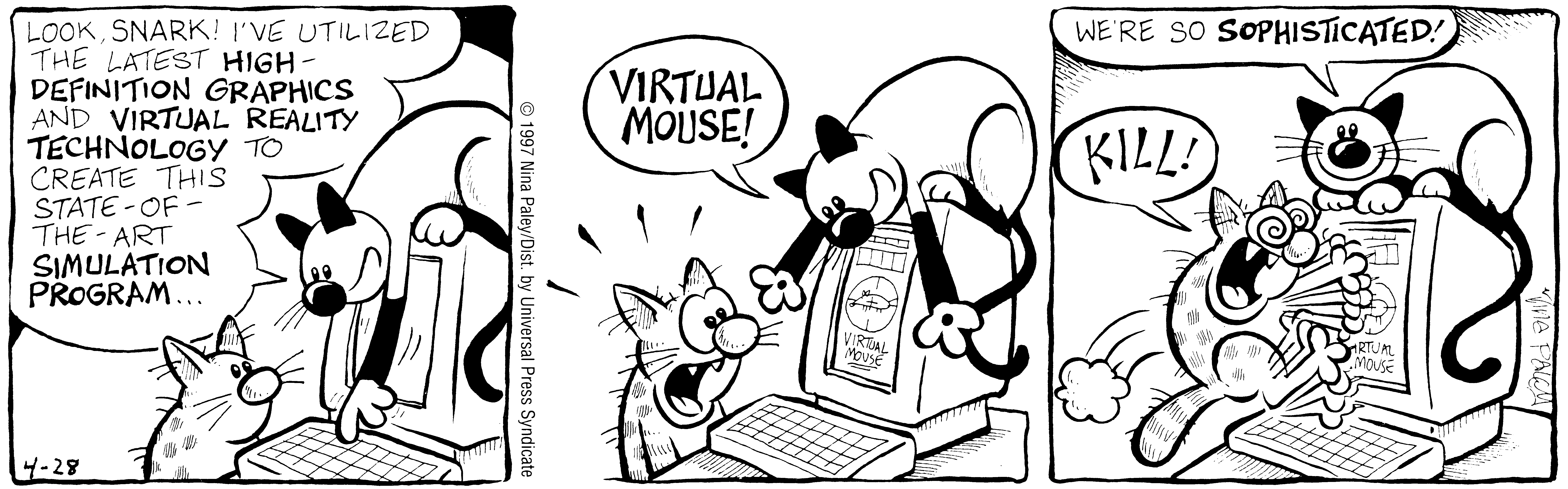 Fluff daily strip, Apr 28, 1997. Nina Paley, CC BY-SA 3.0 US. Print master from https://archive.org/details/FluffComicStrips (TIFF converted losslessly to PNG for the web).