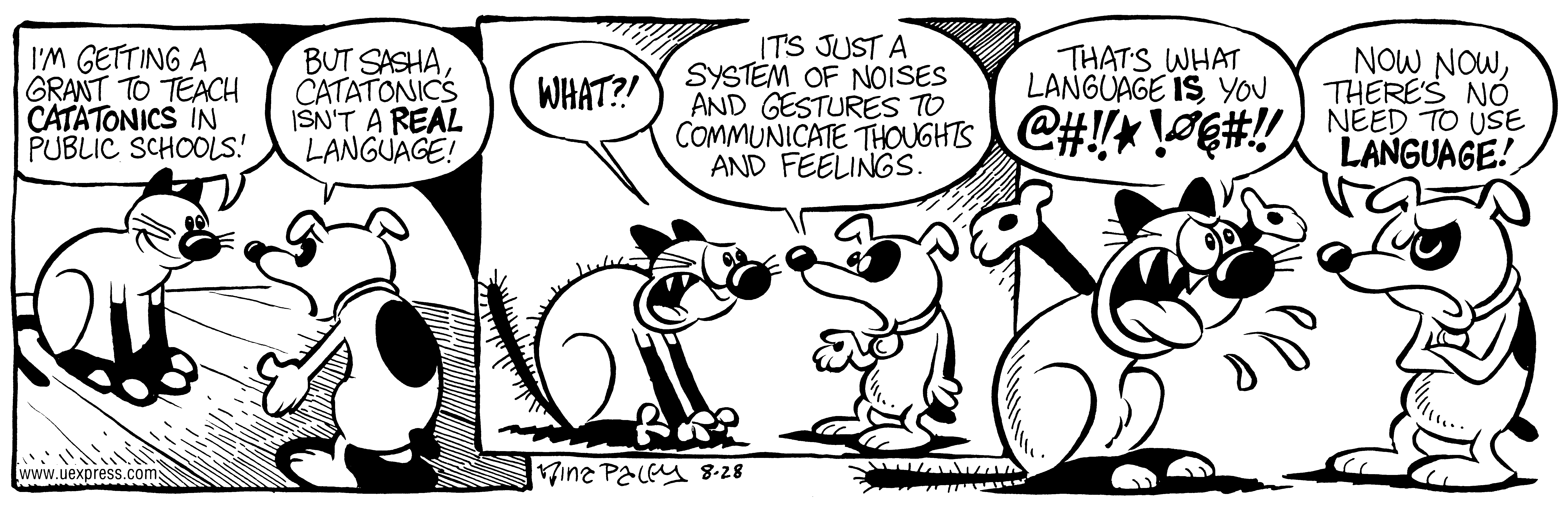 Fluff daily strip, Aug 28, 1997. Nina Paley, CC BY-SA 3.0 US. Print master from https://archive.org/details/FluffComicStrips (TIFF converted losslessly to PNG for the web).