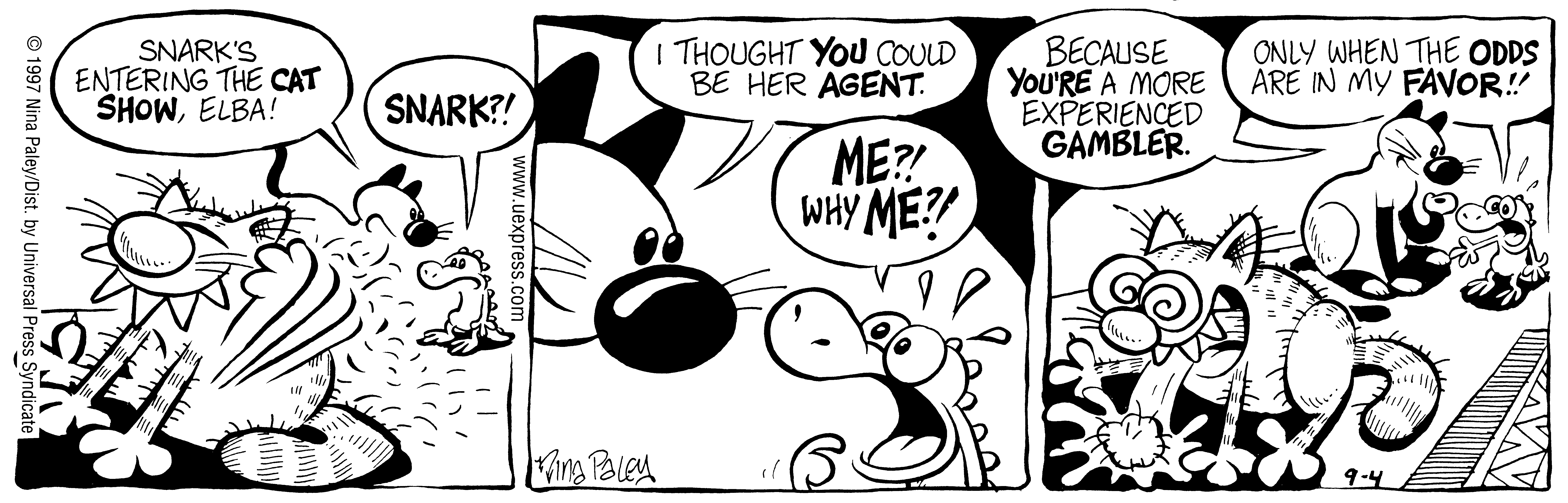 Fluff daily strip, Sep 4, 1997. Nina Paley, CC BY-SA 3.0 US. Print master from https://archive.org/details/FluffComicStrips (TIFF converted losslessly to PNG for the web).