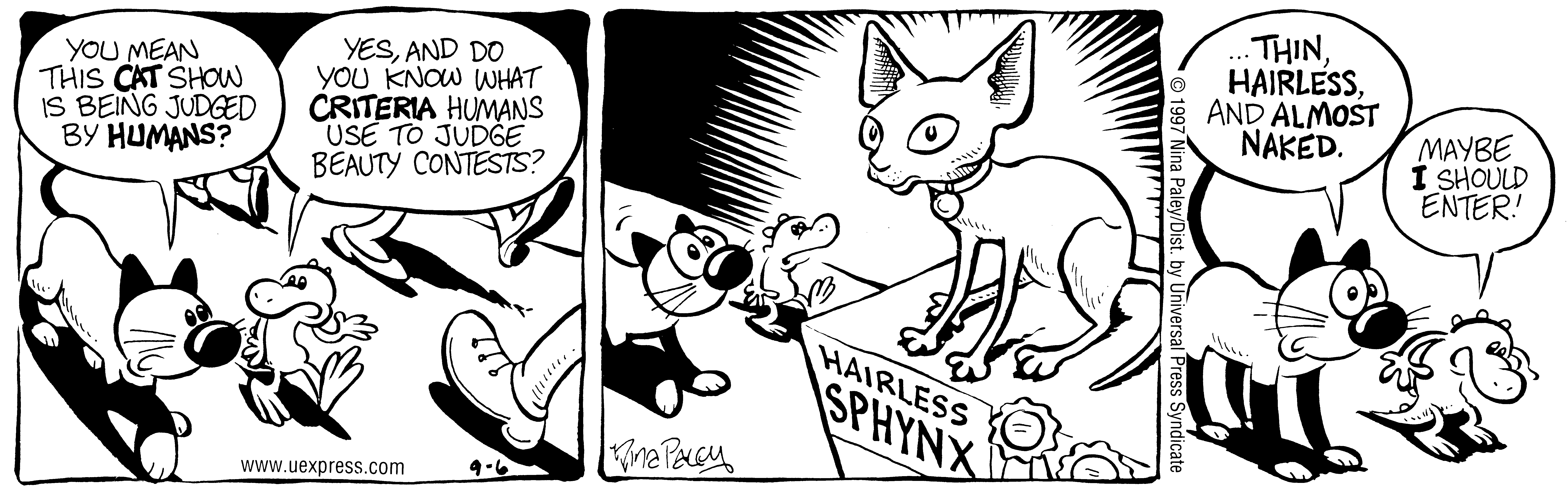 Fluff daily strip, Sep 6, 1997. Nina Paley, CC BY-SA 3.0 US. Print master from https://archive.org/details/FluffComicStrips (TIFF converted losslessly to PNG for the web).