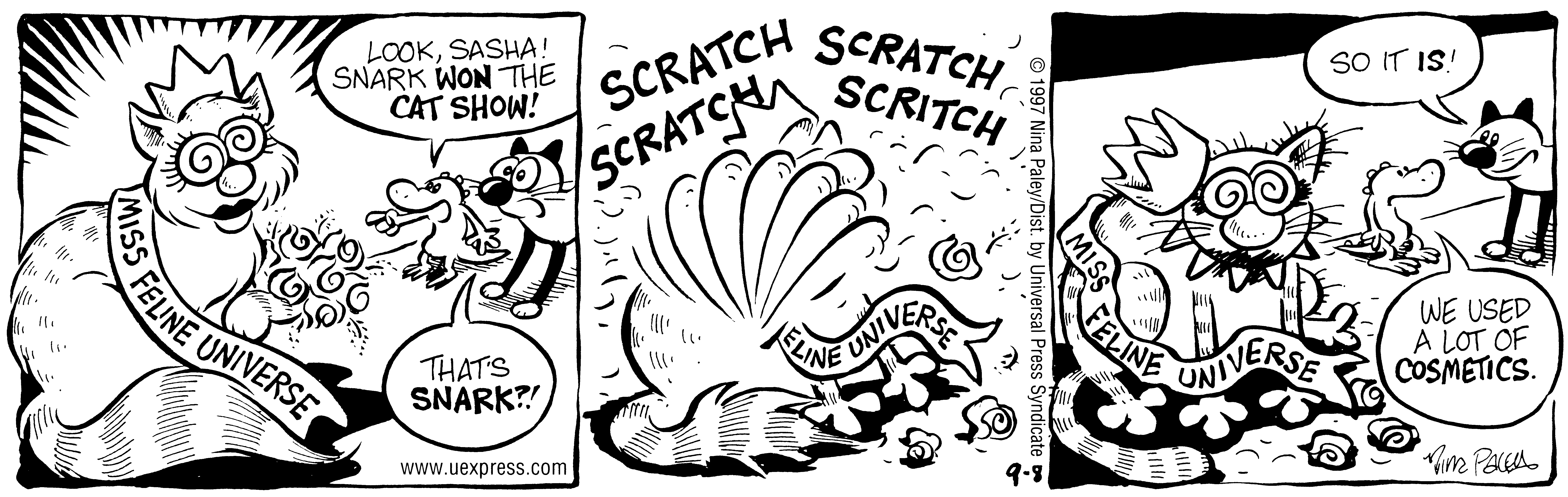Fluff daily strip, Sep 8, 1997. Nina Paley, CC BY-SA 3.0 US. Print master from https://archive.org/details/FluffComicStrips (TIFF converted losslessly to PNG for the web).