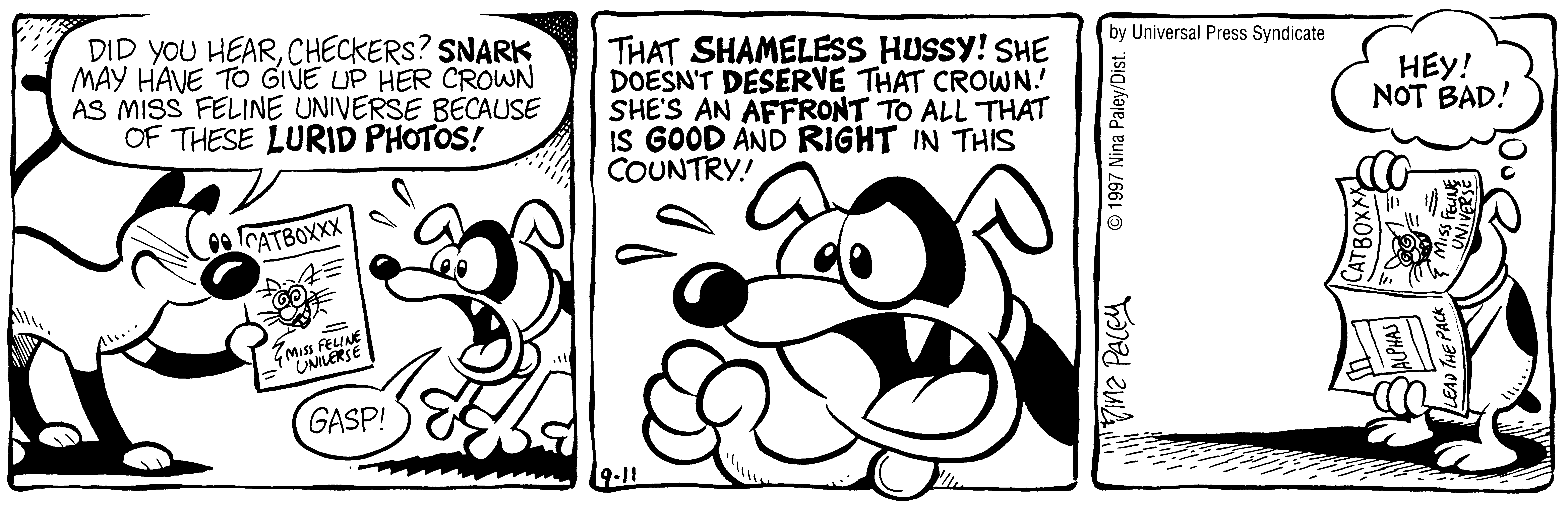 Fluff daily strip, Sep 11, 1997. Nina Paley, CC BY-SA 3.0 US. Print master from https://archive.org/details/FluffComicStrips (TIFF converted losslessly to PNG for the web).