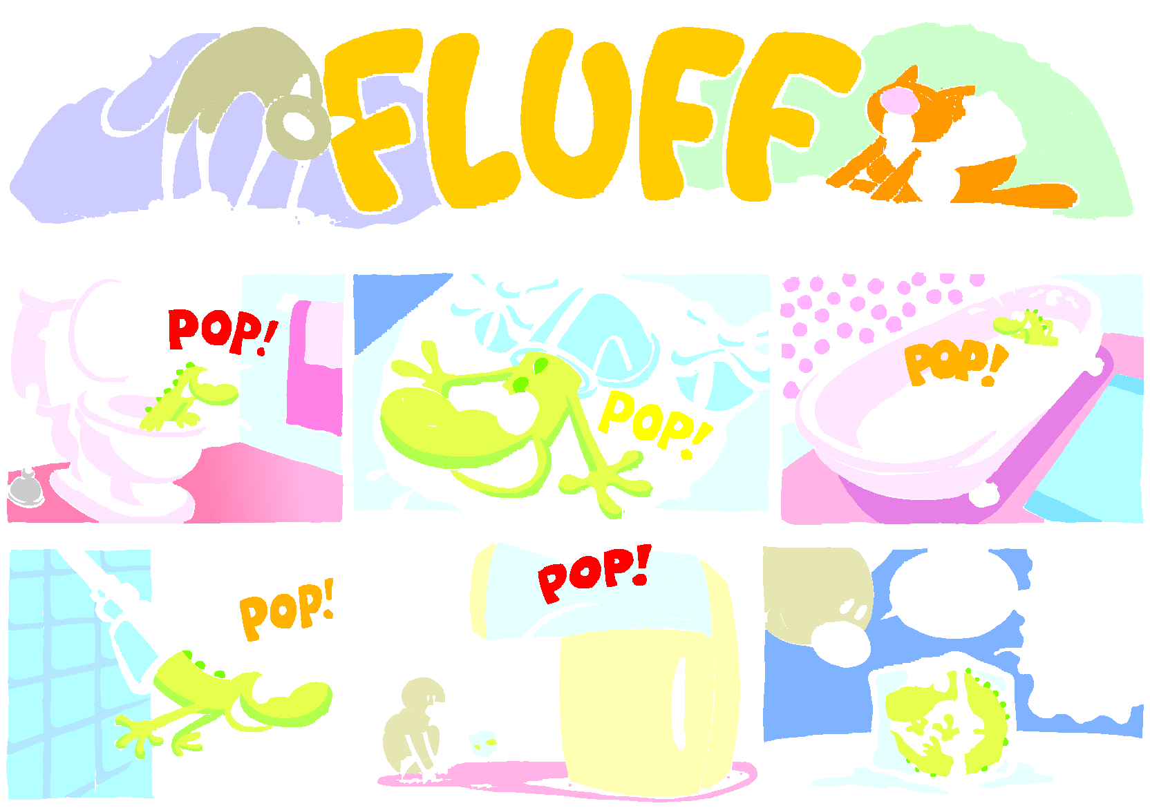 Fluff sunday strip, Sep 14, 1997. Nina Paley, CC BY-SA 3.0 US. Print master from https://archive.org/details/FluffComicStrips (TIFF converted losslessly to PNG for the web).