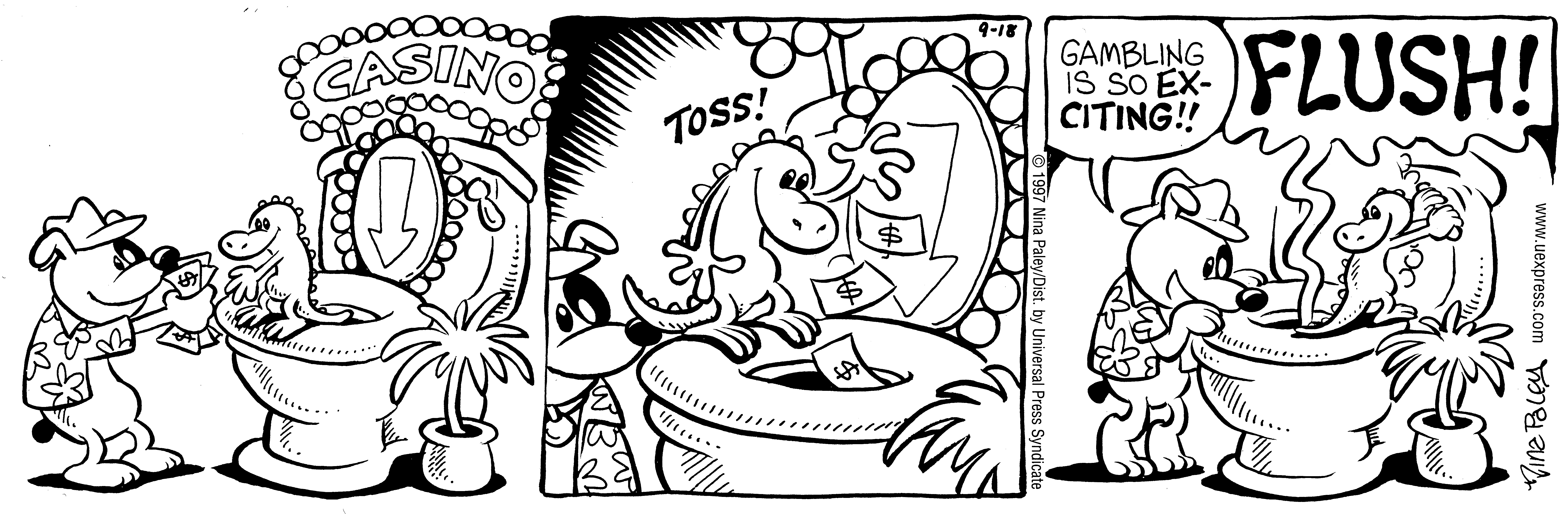 Fluff daily strip, Sep 18, 1997. Nina Paley, CC BY-SA 3.0 US. Print master from https://archive.org/details/FluffComicStrips (TIFF converted losslessly to PNG for the web).