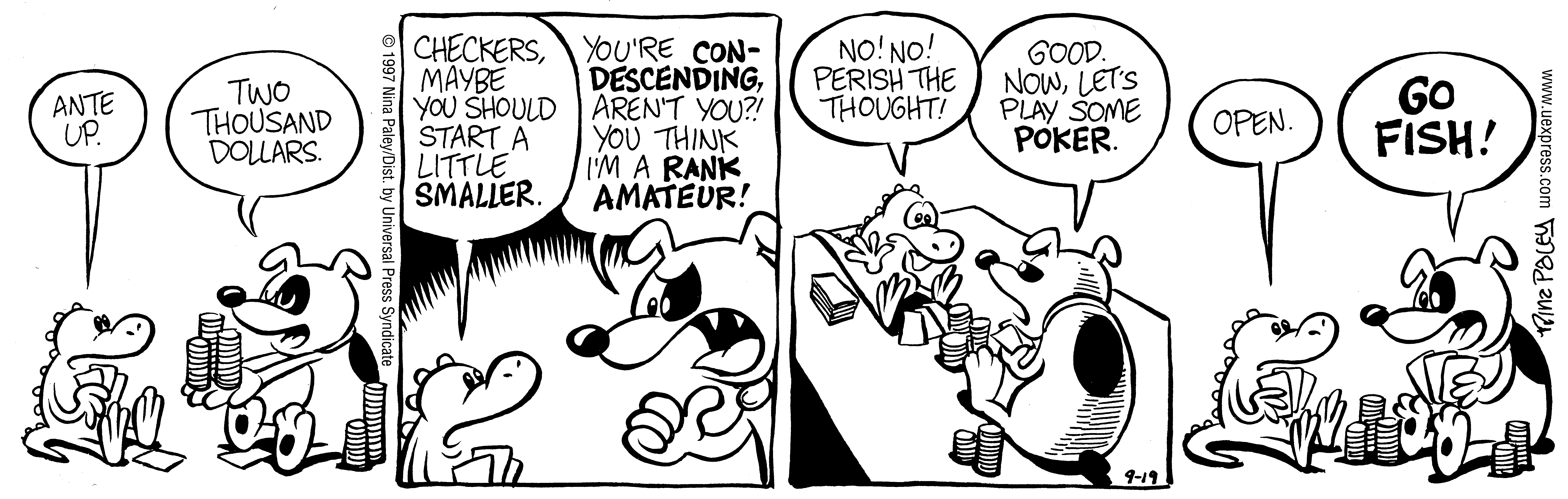 Fluff daily strip, Sep 19, 1997. Nina Paley, CC BY-SA 3.0 US. Print master from https://archive.org/details/FluffComicStrips (TIFF converted losslessly to PNG for the web).
