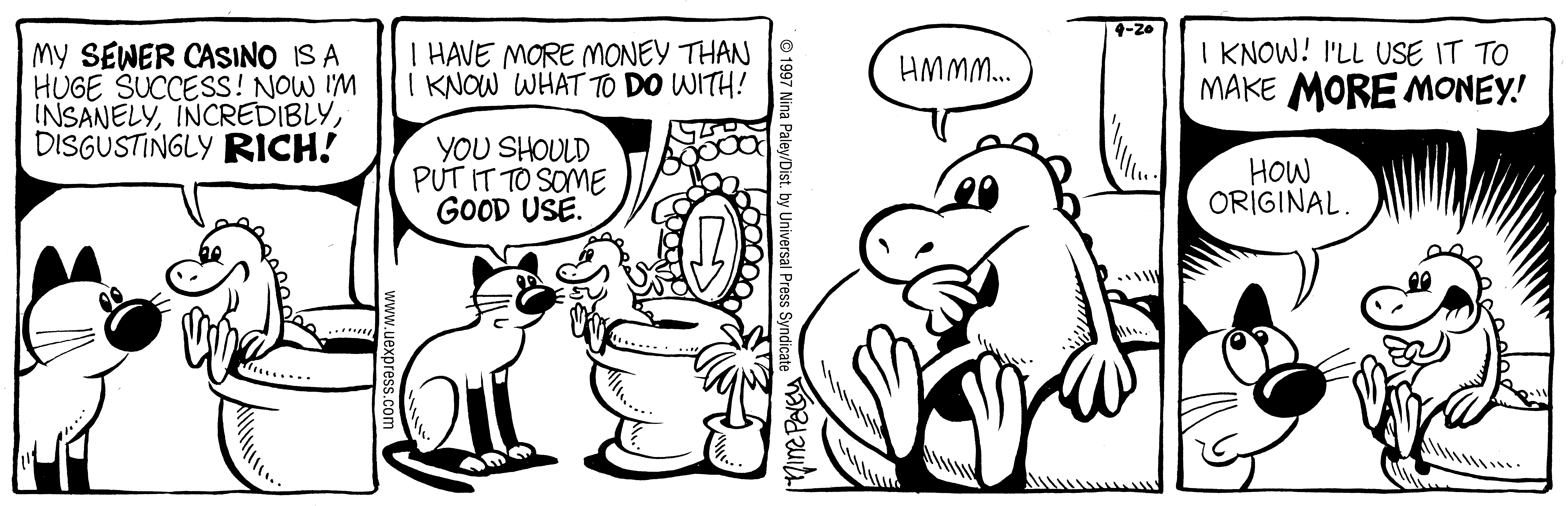 Fluff daily strip, Sep 20, 1997. Nina Paley, CC BY-SA 3.0 US. Print master from https://archive.org/details/FluffComicStrips (TIFF converted losslessly to PNG for the web).