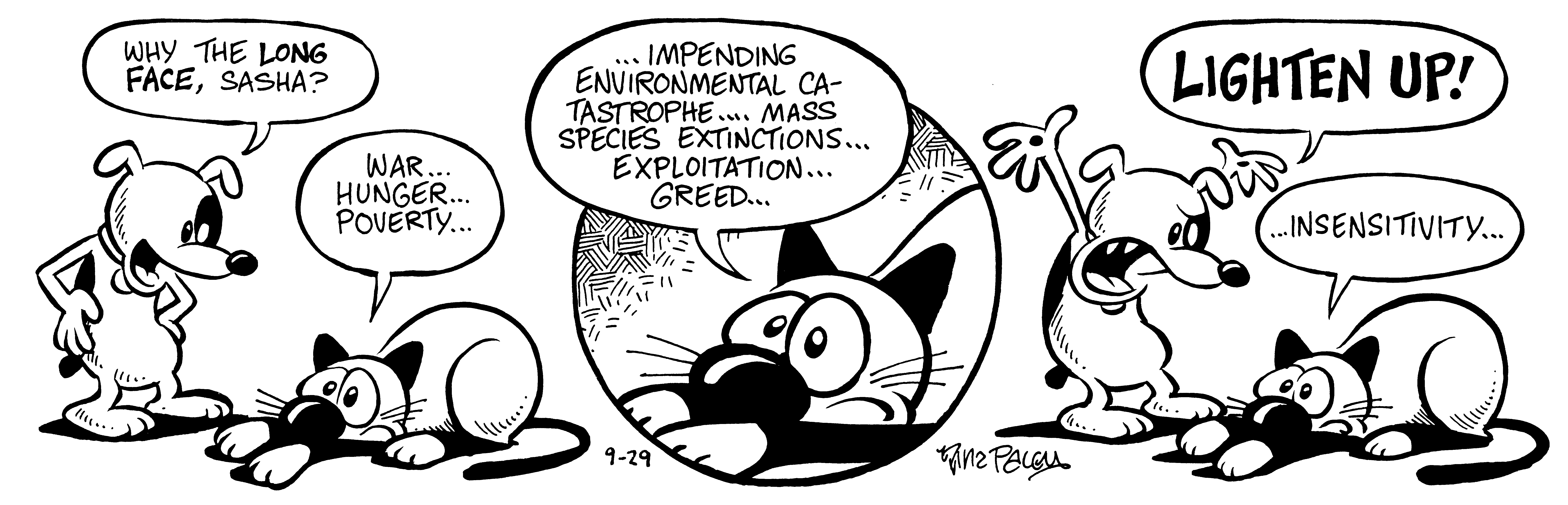 Fluff daily strip, Sep 29, 1997. Nina Paley, CC BY-SA 3.0 US. Print master from https://archive.org/details/FluffComicStrips (TIFF converted losslessly to PNG for the web).