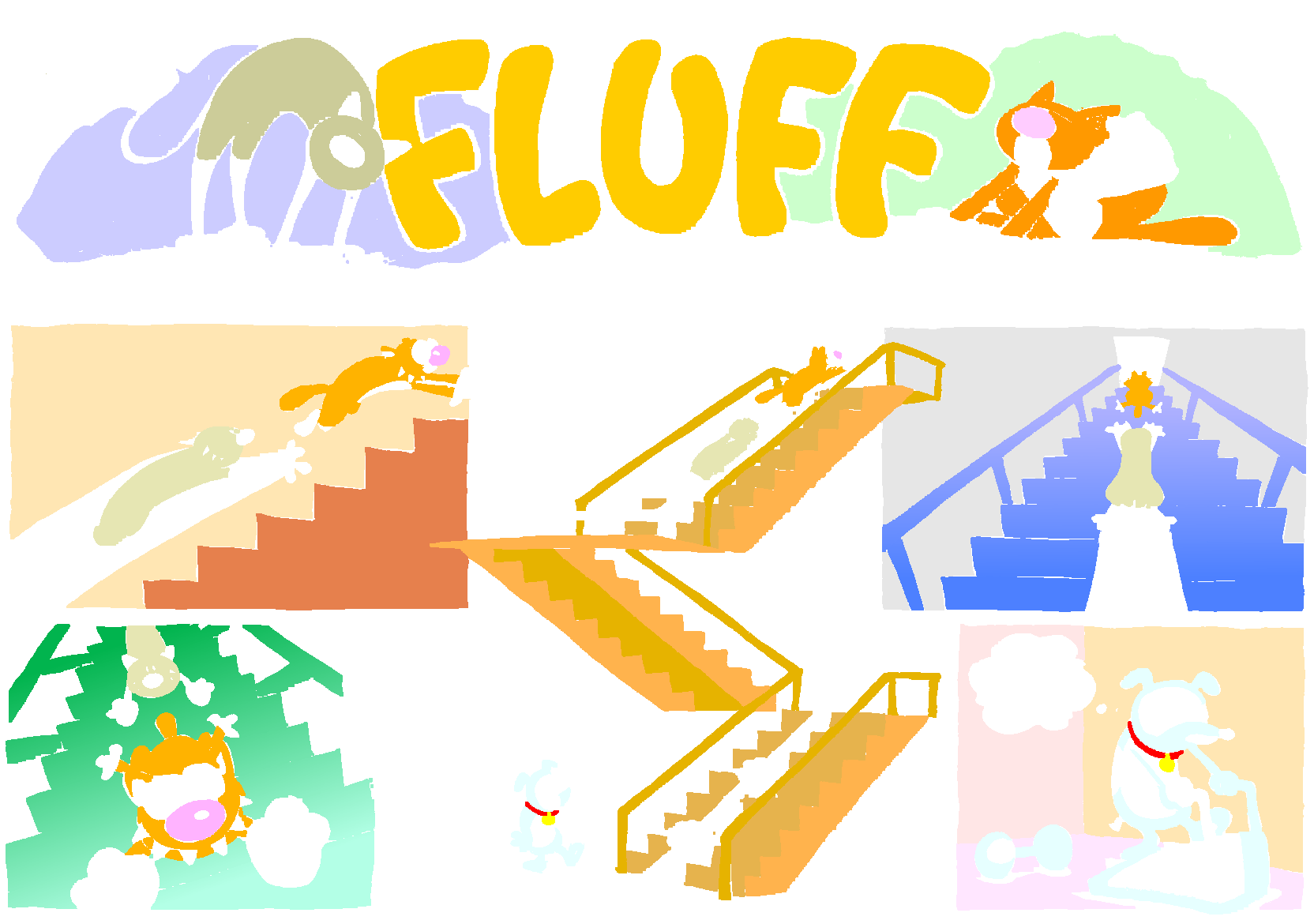 Fluff sunday strip, Oct 5, 1997. Nina Paley, CC BY-SA 3.0 US. Print master from https://archive.org/details/FluffComicStrips (TIFF converted losslessly to PNG for the web).