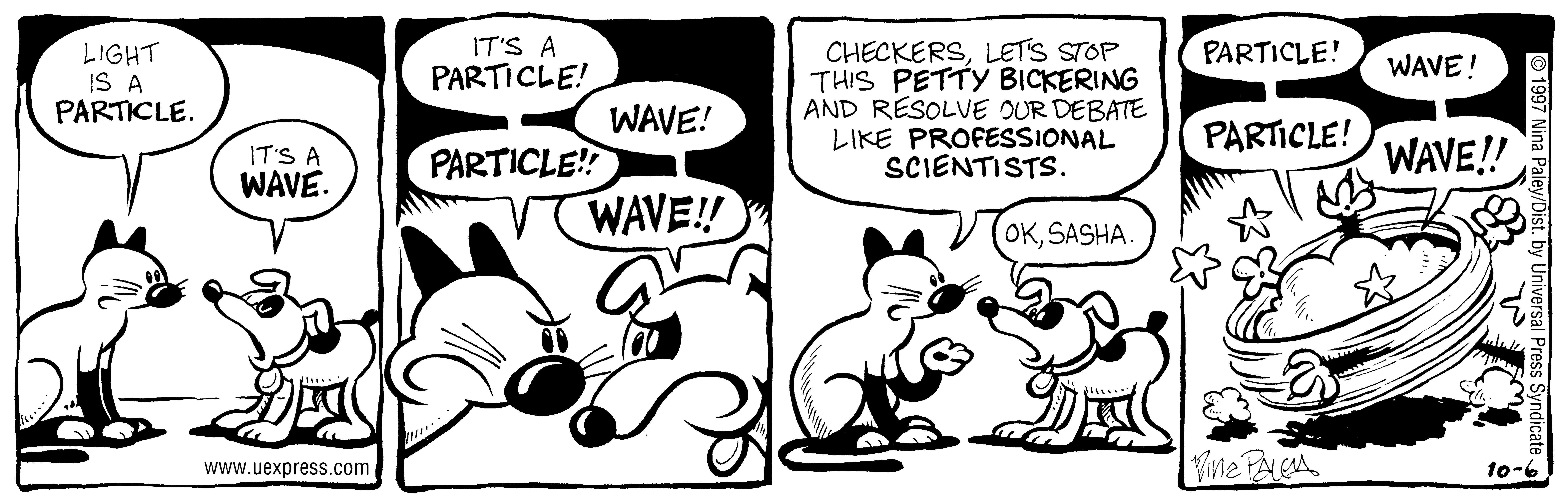 Fluff daily strip, Oct 6, 1997. Nina Paley, CC BY-SA 3.0 US. Print master from https://archive.org/details/FluffComicStrips (TIFF converted losslessly to PNG for the web).