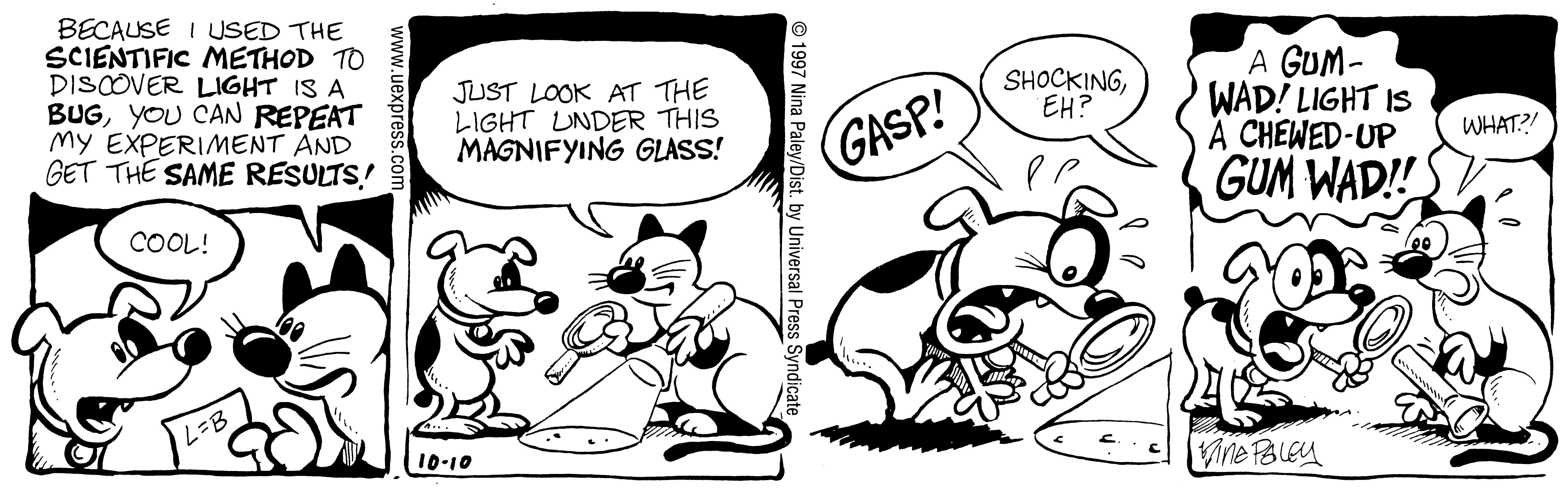 Fluff daily strip, Oct 10, 1997. Nina Paley, CC BY-SA 3.0 US. Print master from https://archive.org/details/FluffComicStrips (TIFF converted losslessly to PNG for the web).