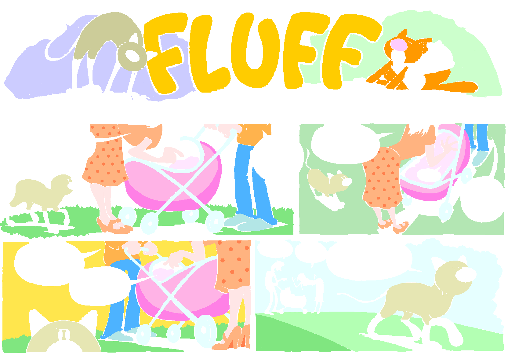 Fluff sunday strip, Oct 12, 1997. Nina Paley, CC BY-SA 3.0 US. Print master from https://archive.org/details/FluffComicStrips (TIFF converted losslessly to PNG for the web).