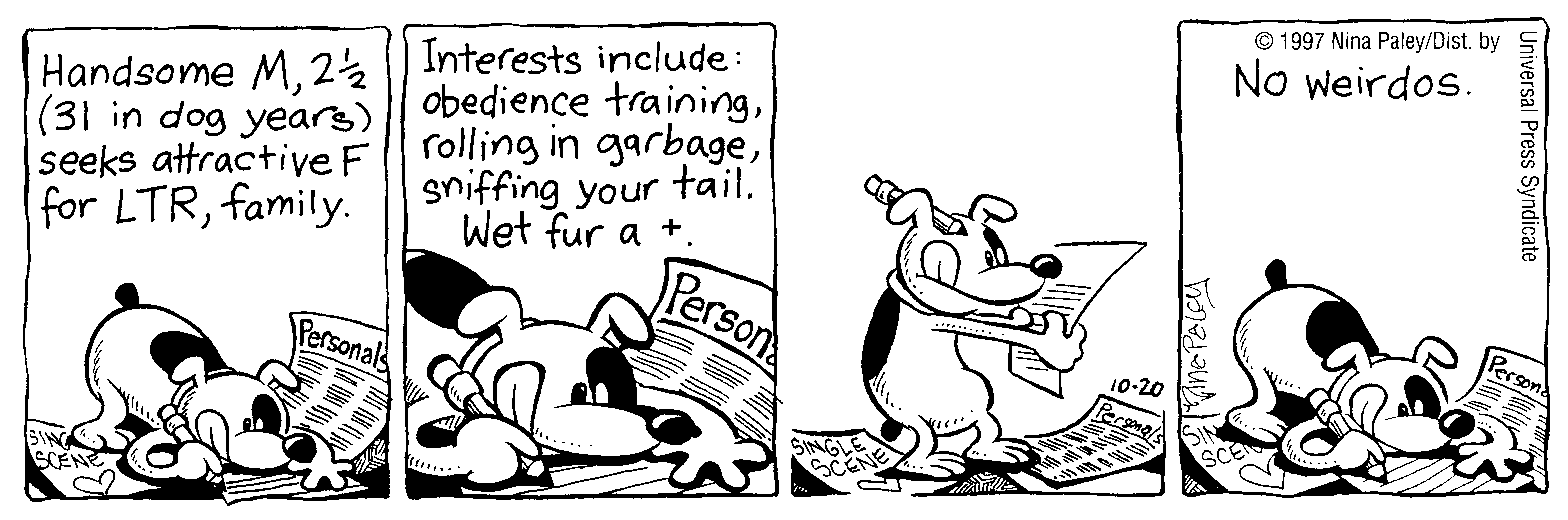 Fluff daily strip, Oct 20, 1997. Nina Paley, CC BY-SA 3.0 US. Print master from https://archive.org/details/FluffComicStrips (TIFF converted losslessly to PNG for the web).