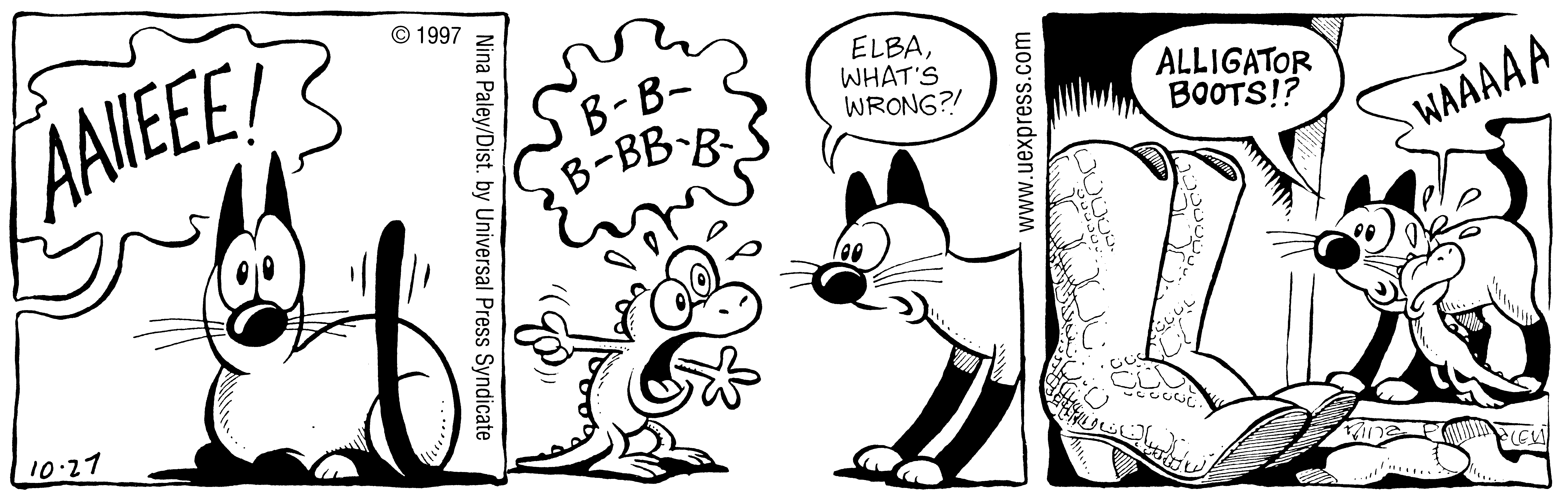 Fluff daily strip, Oct 27, 1997. Nina Paley, CC BY-SA 3.0 US. Print master from https://archive.org/details/FluffComicStrips (TIFF converted losslessly to PNG for the web).