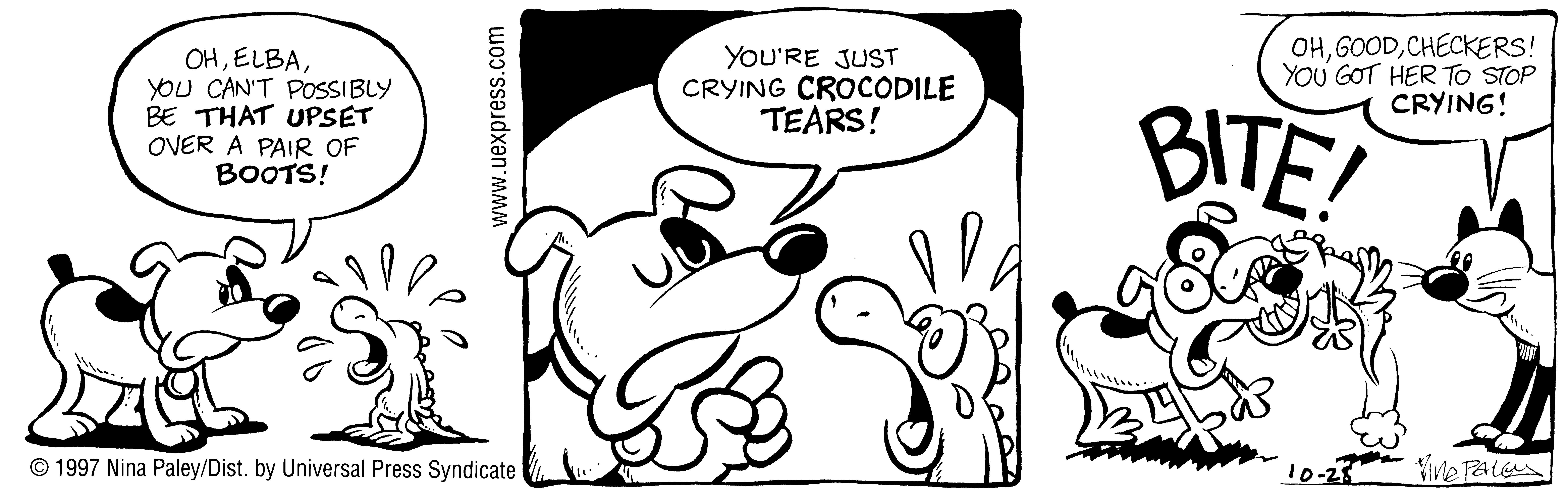 Fluff daily strip, Oct 28, 1997. Nina Paley, CC BY-SA 3.0 US. Print master from https://archive.org/details/FluffComicStrips (TIFF converted losslessly to PNG for the web).