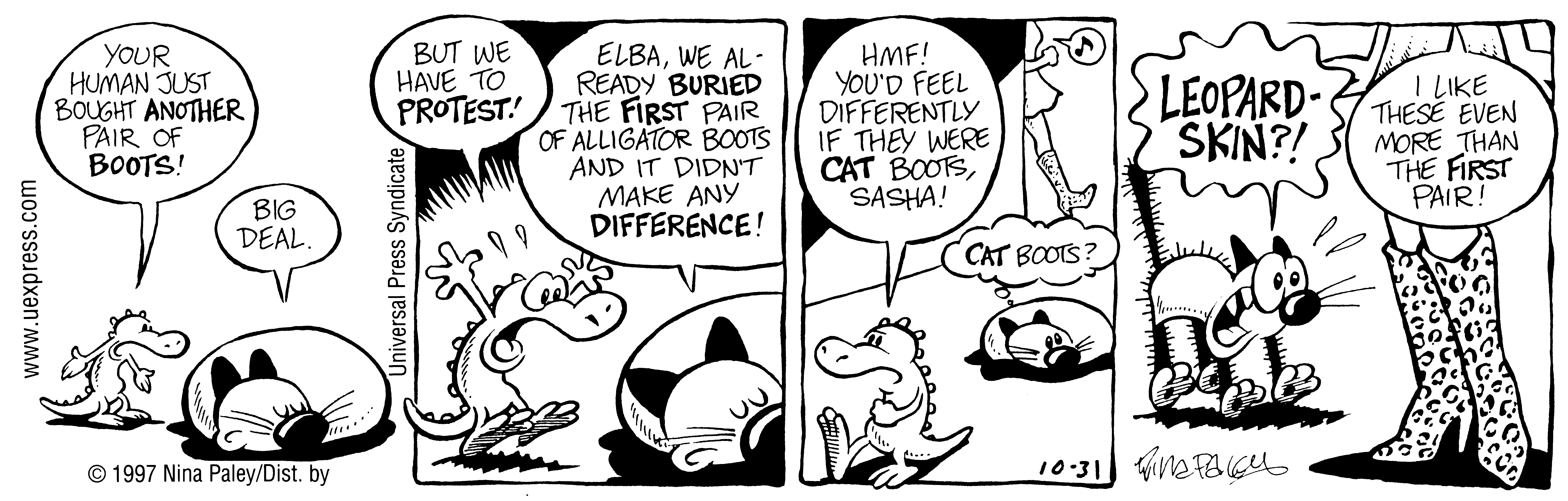 Fluff daily strip, Oct 31, 1997. Nina Paley, CC BY-SA 3.0 US. Print master from https://archive.org/details/FluffComicStrips (TIFF converted losslessly to PNG for the web).