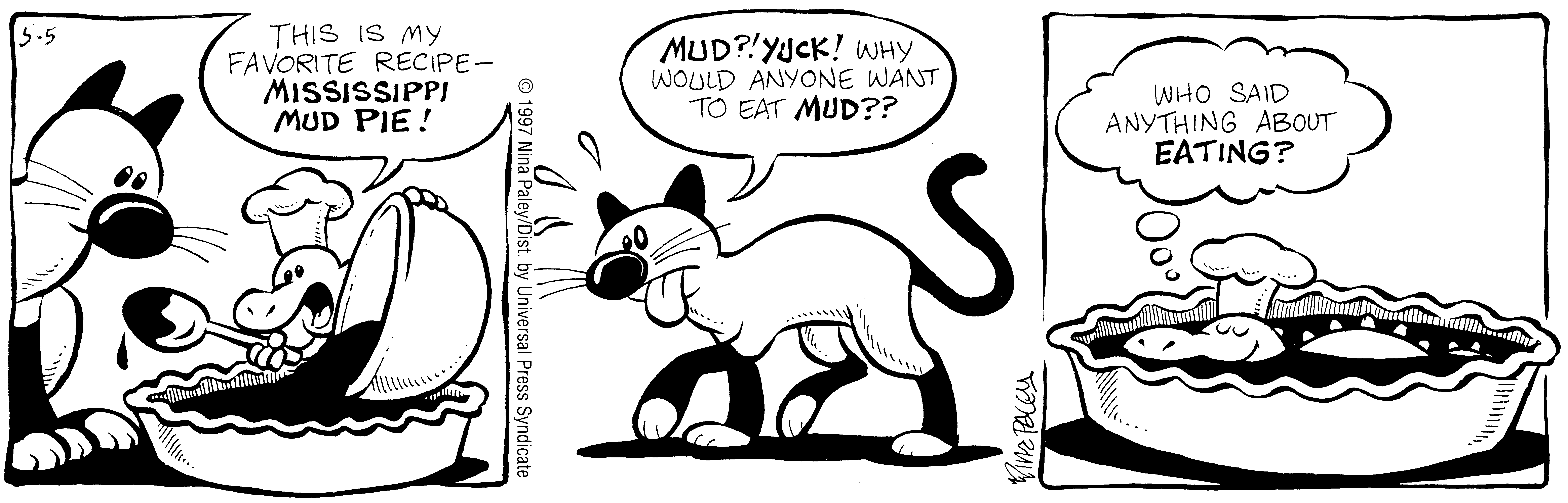 Fluff daily strip, May 5, 1997. Nina Paley, CC BY-SA 3.0 US. Print master from https://archive.org/details/FluffComicStrips (TIFF converted losslessly to PNG for the web).