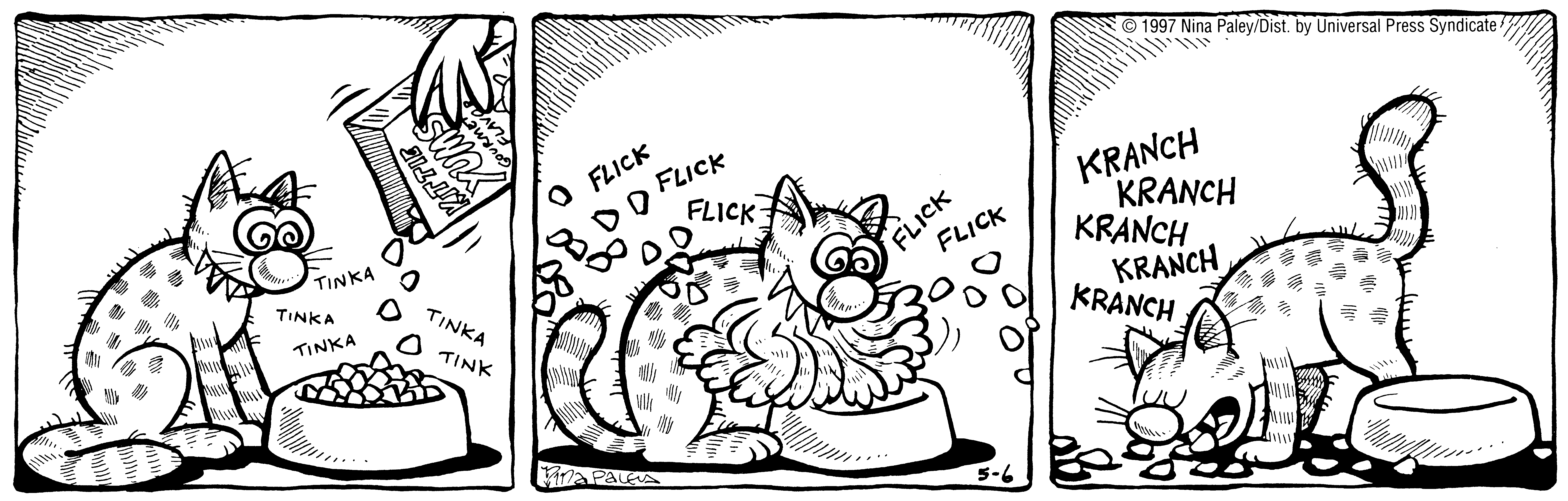 Fluff daily strip, May 6, 1997. Nina Paley, CC BY-SA 3.0 US. Print master from https://archive.org/details/FluffComicStrips (TIFF converted losslessly to PNG for the web).