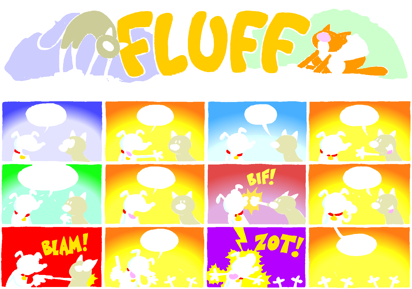 Fluff sunday strip, Nov 23, 1997. Nina Paley, CC BY-SA 3.0 US. Print master from https://archive.org/details/FluffComicStrips (TIFF converted losslessly to PNG for the web).