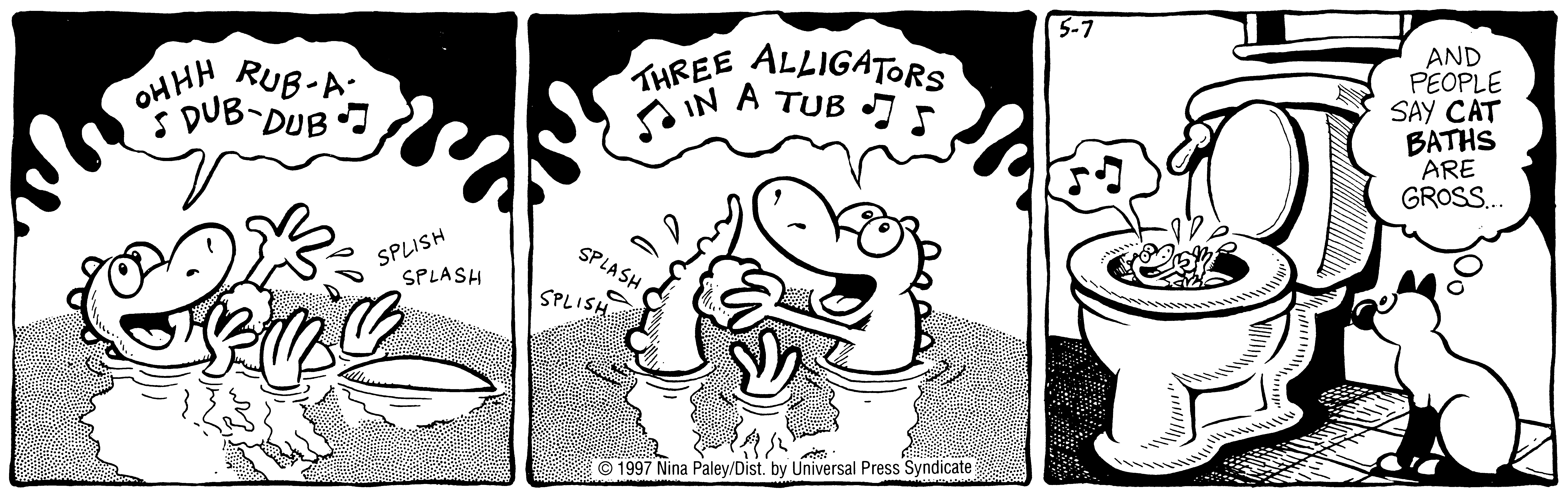 Fluff daily strip, May 7, 1997. Nina Paley, CC BY-SA 3.0 US. Print master from https://archive.org/details/FluffComicStrips (TIFF converted losslessly to PNG for the web).