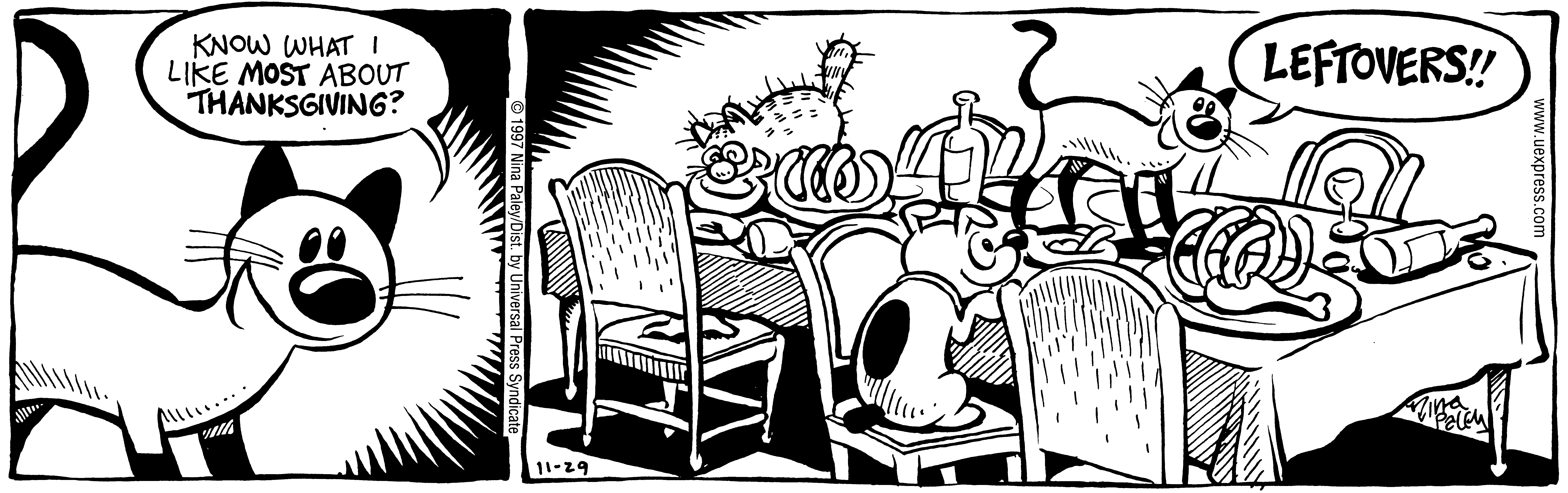 Fluff daily strip, Nov 29, 1997. Nina Paley, CC BY-SA 3.0 US. Print master from https://archive.org/details/FluffComicStrips (TIFF converted losslessly to PNG for the web).