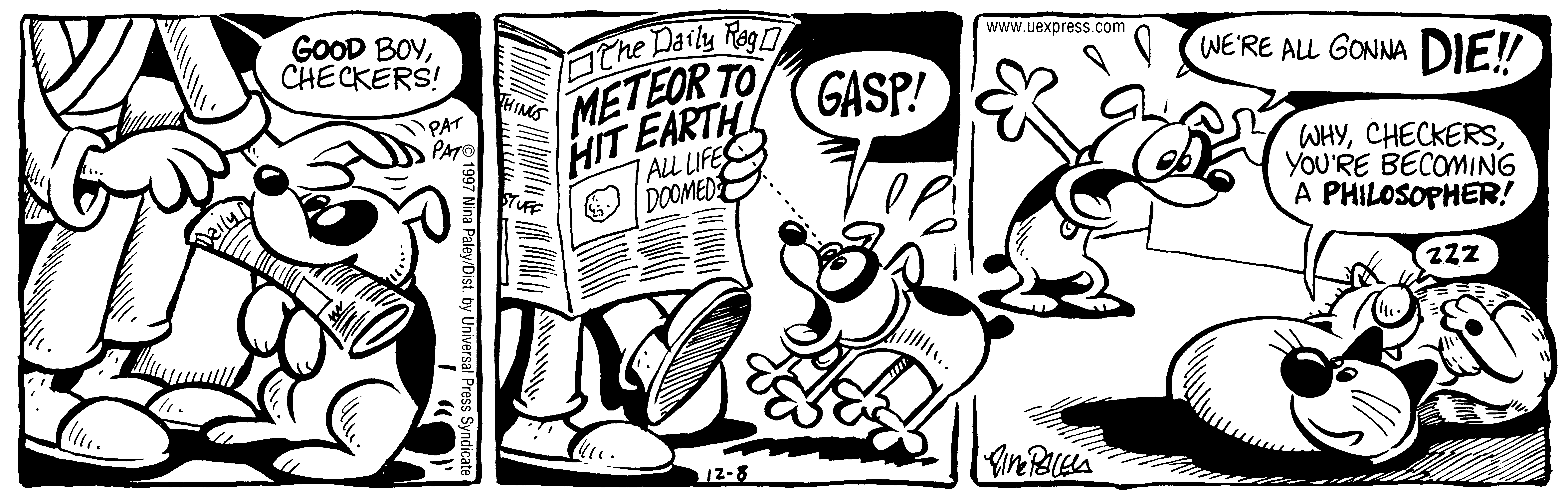Fluff daily strip, Dec 8, 1997. Nina Paley, CC BY-SA 3.0 US. Print master from https://archive.org/details/FluffComicStrips (TIFF converted losslessly to PNG for the web).